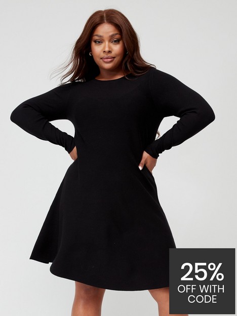vero-moda-curve-curve-nancy-long-sleeve-knitted-skater-dress-black