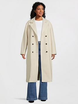 vero moda curve curve vince elly long double-breasted coat - oatmeal