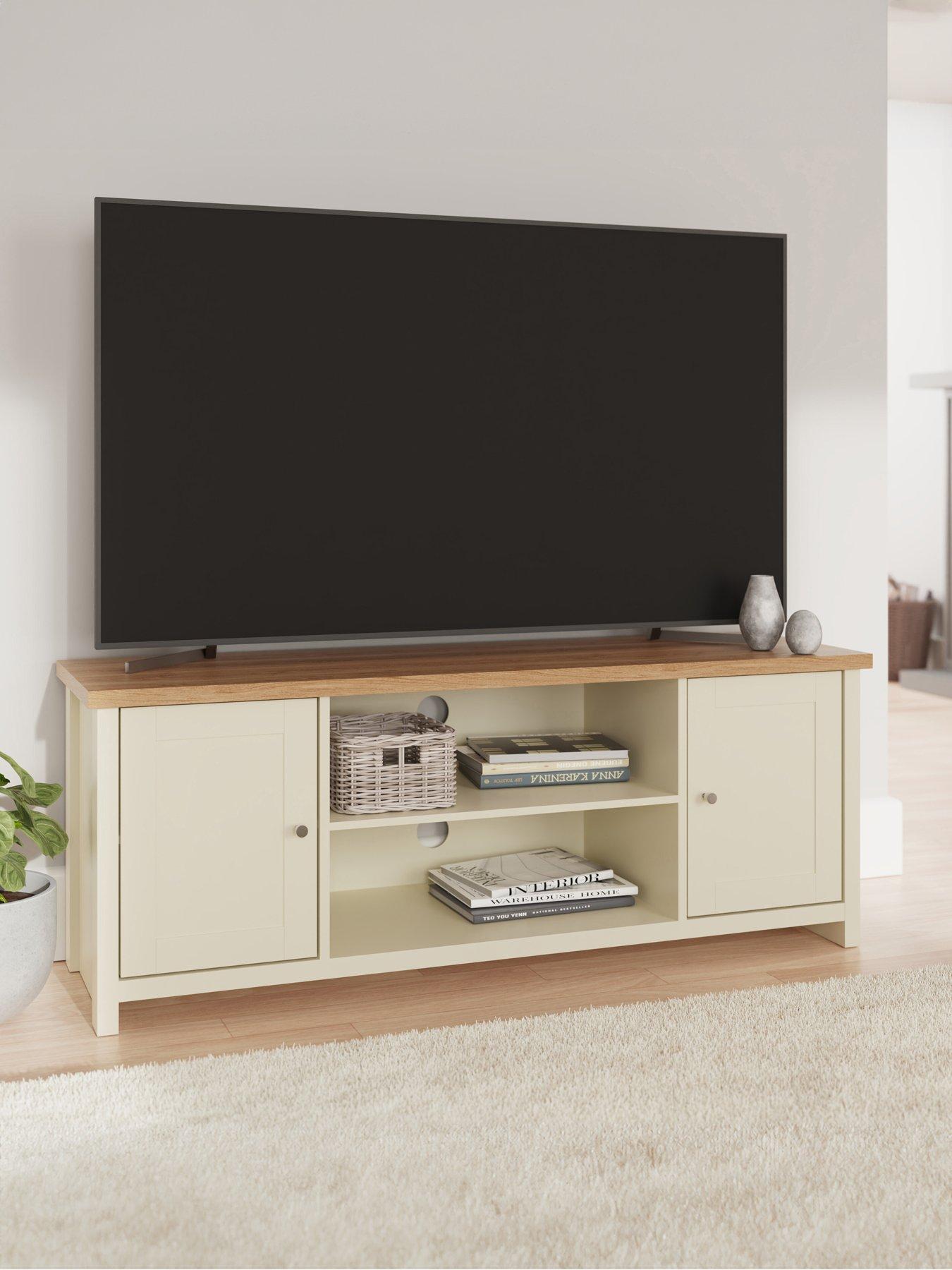 undefined Lancaster 2 Door Large TV Cabinet - fits up to 55 inch TV - Cream/Oak