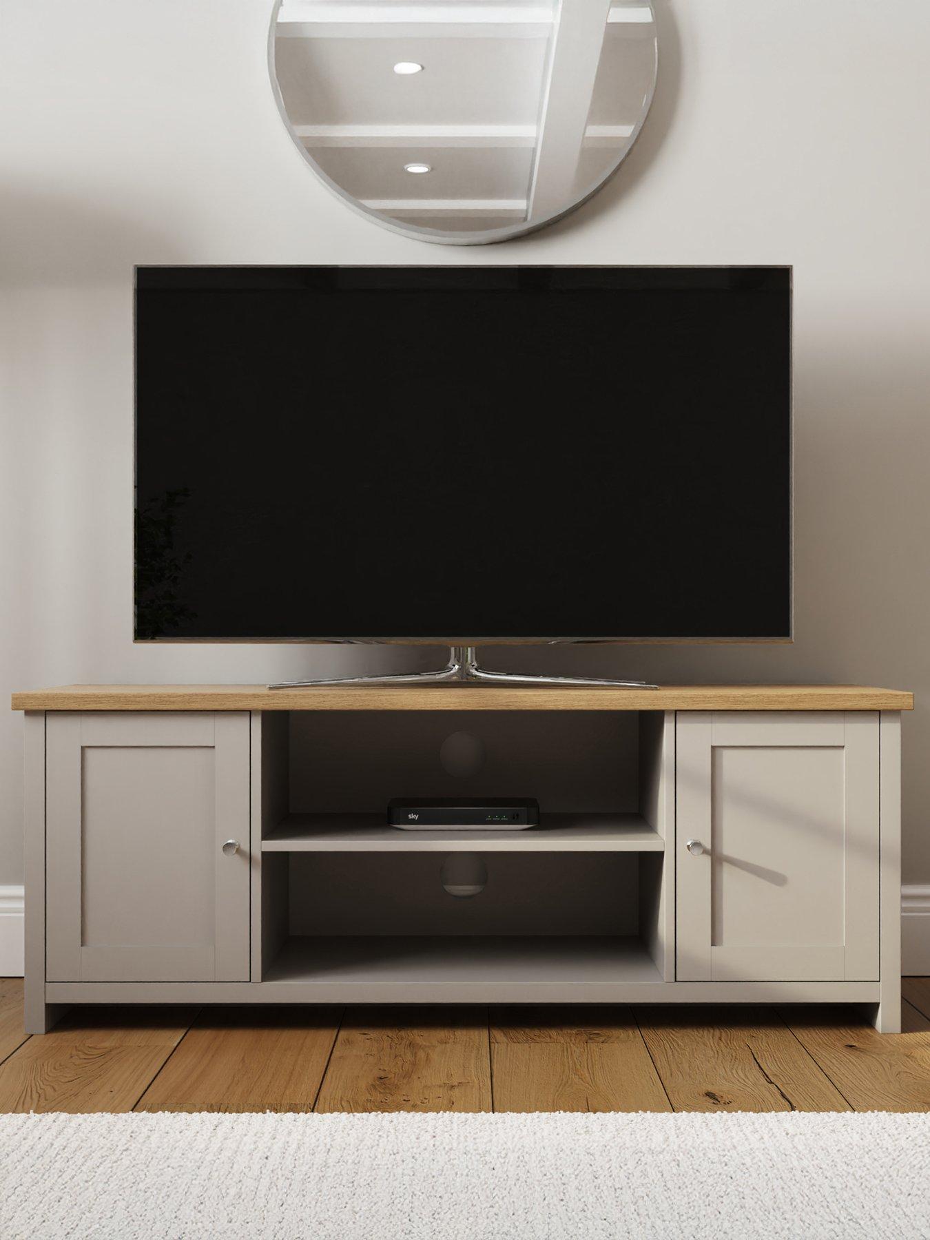 GFW Lancaster 2 Door Large TV Cabinet - fits up to 55 inch TV - Grey/Oak