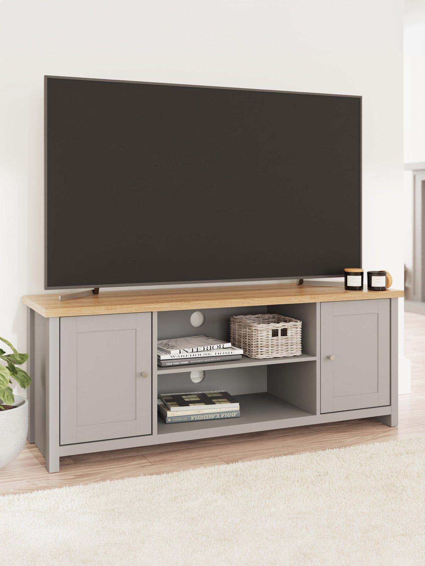 undefined Lancaster 2 Door Large TV Cabinet - fits up to 55 inch TV - Grey/Oak