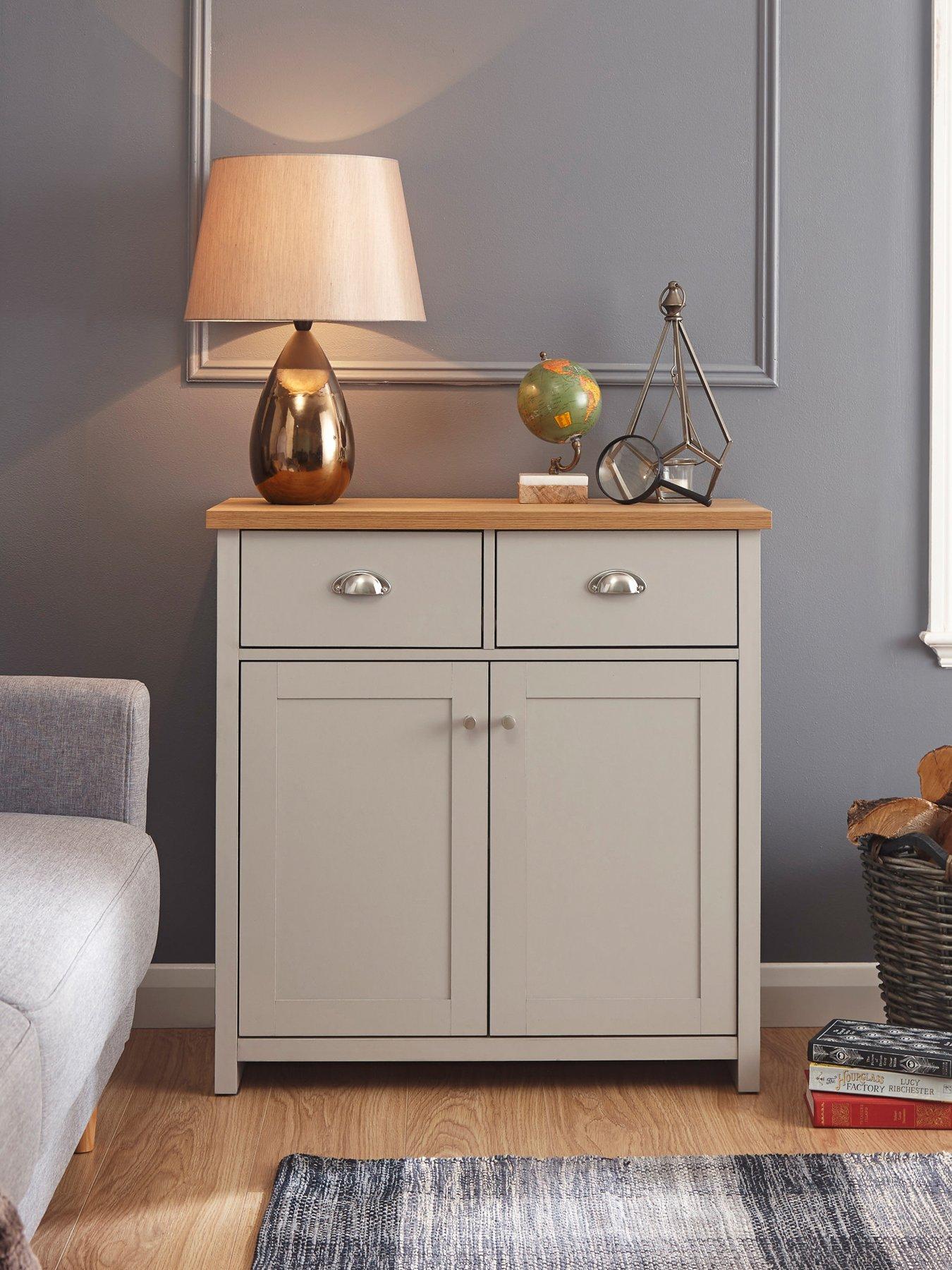 GFW Lancaster Grey and Oak 2 Door 1 Drawer Shoe Cabinet