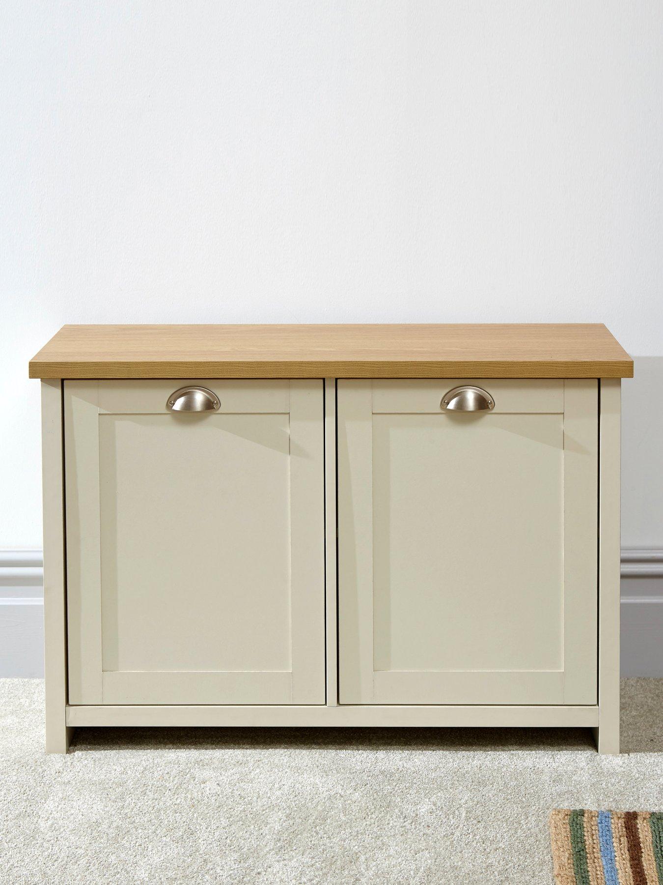 undefined Lancaster 2 Door Shoe Storage Cabinet - Cream/Oak