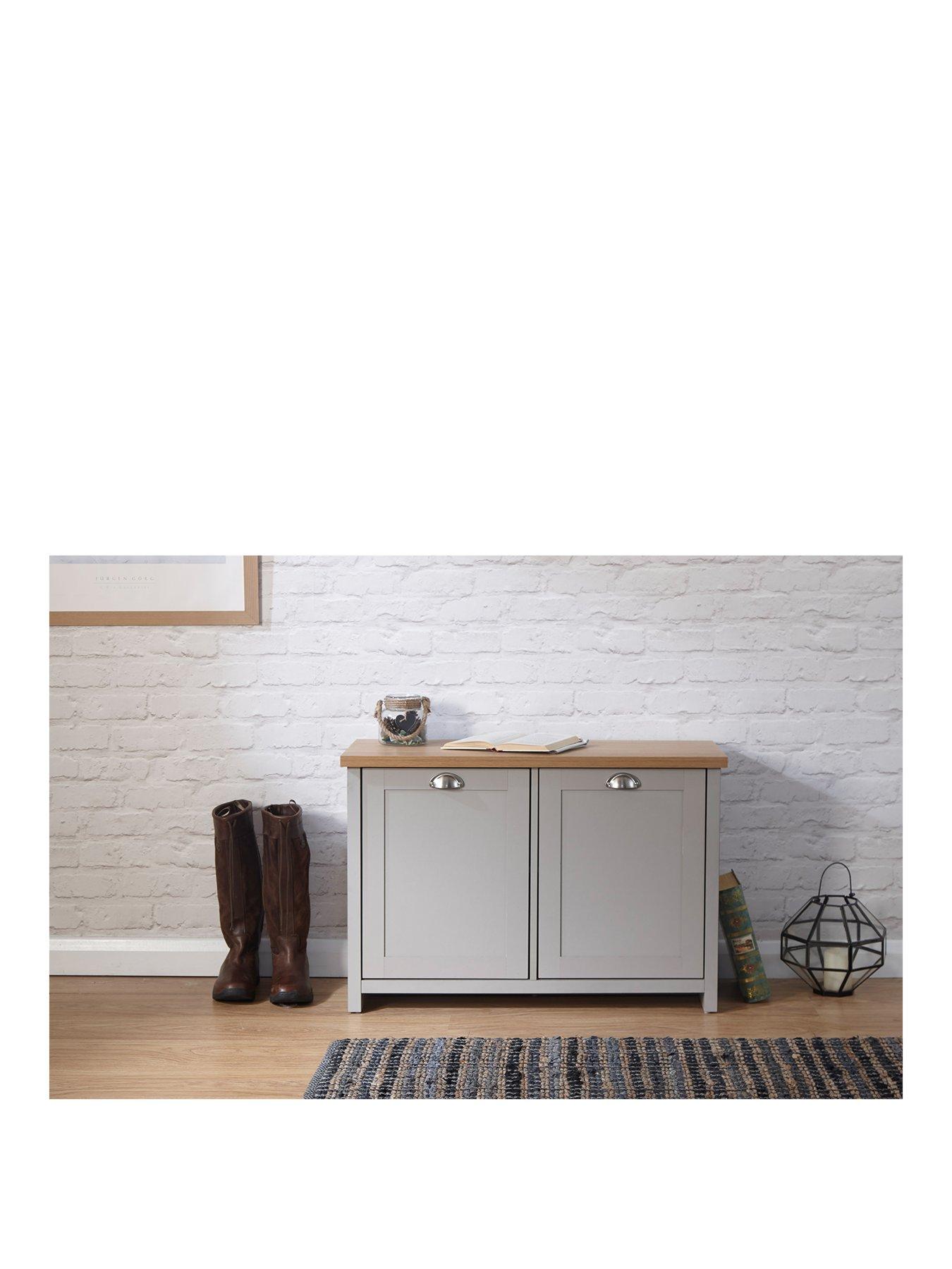 GFW Lancaster Grey and Oak 2 Door 1 Drawer Shoe Cabinet