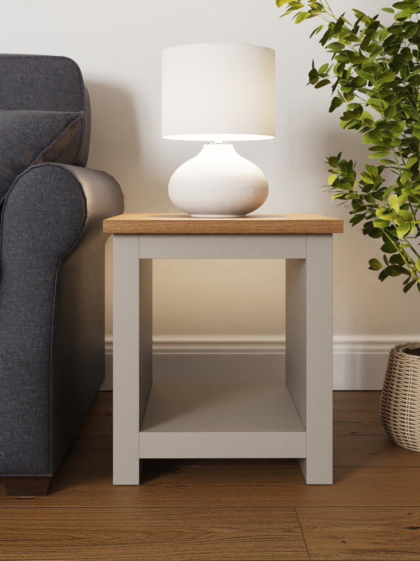 GFW Lancaster Side Table with Shelf - Grey/Oak