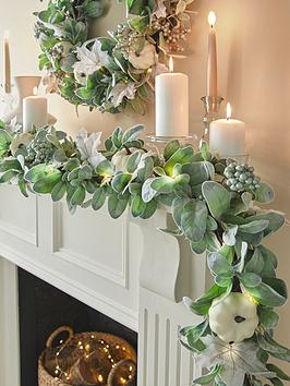Product photograph of Very Home Pre-lit Garland With Frosted Leaves Berries And Pumpkins - 6-foot from very.co.uk
