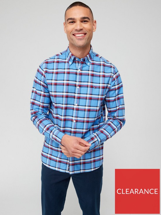 front image of tommy-hilfiger-long-sleeve-regular-fit-checked-shirt-blue