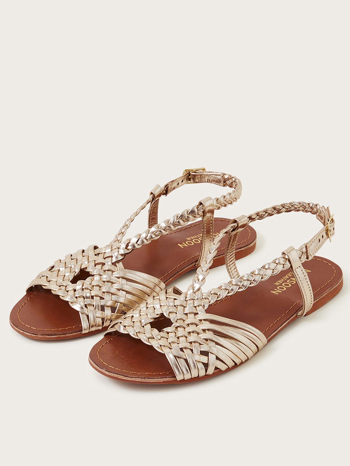 Monsoon Gold Plaited Woven Leather Flat Sandal very