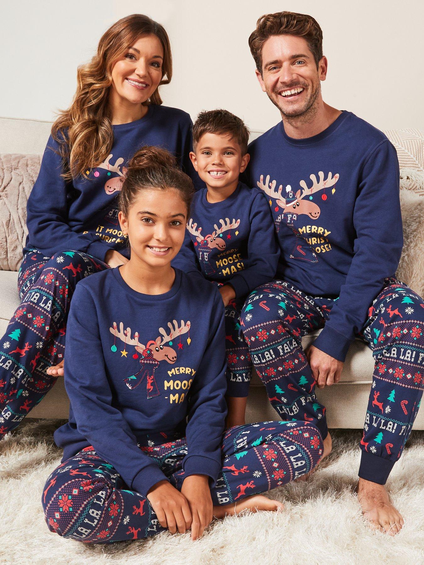 Mens Family Moose Fairisle Mini Me Christmas Pyjamas - Navy