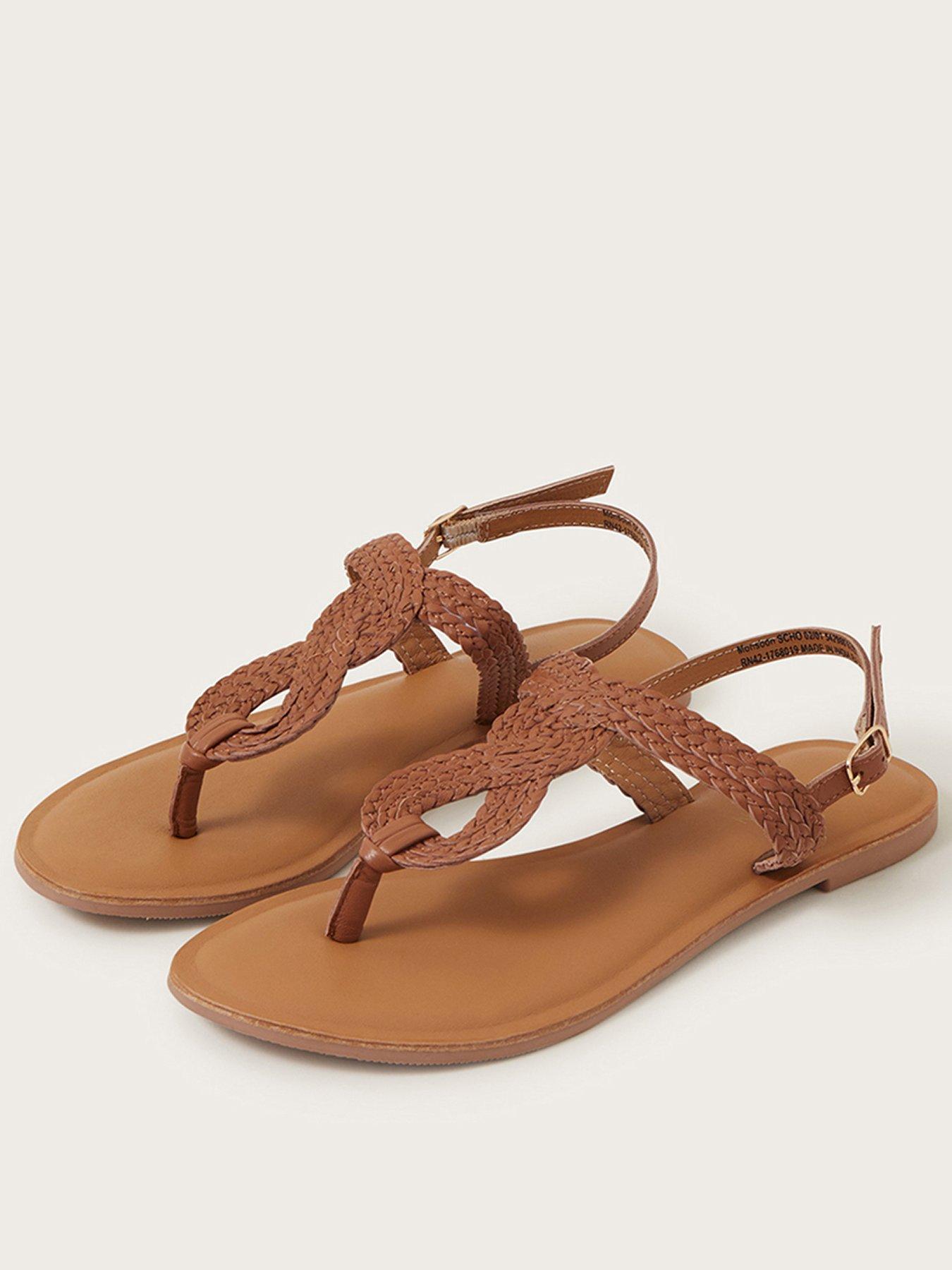 Monsoon Tan Twist Toe Post Flat Sandal very