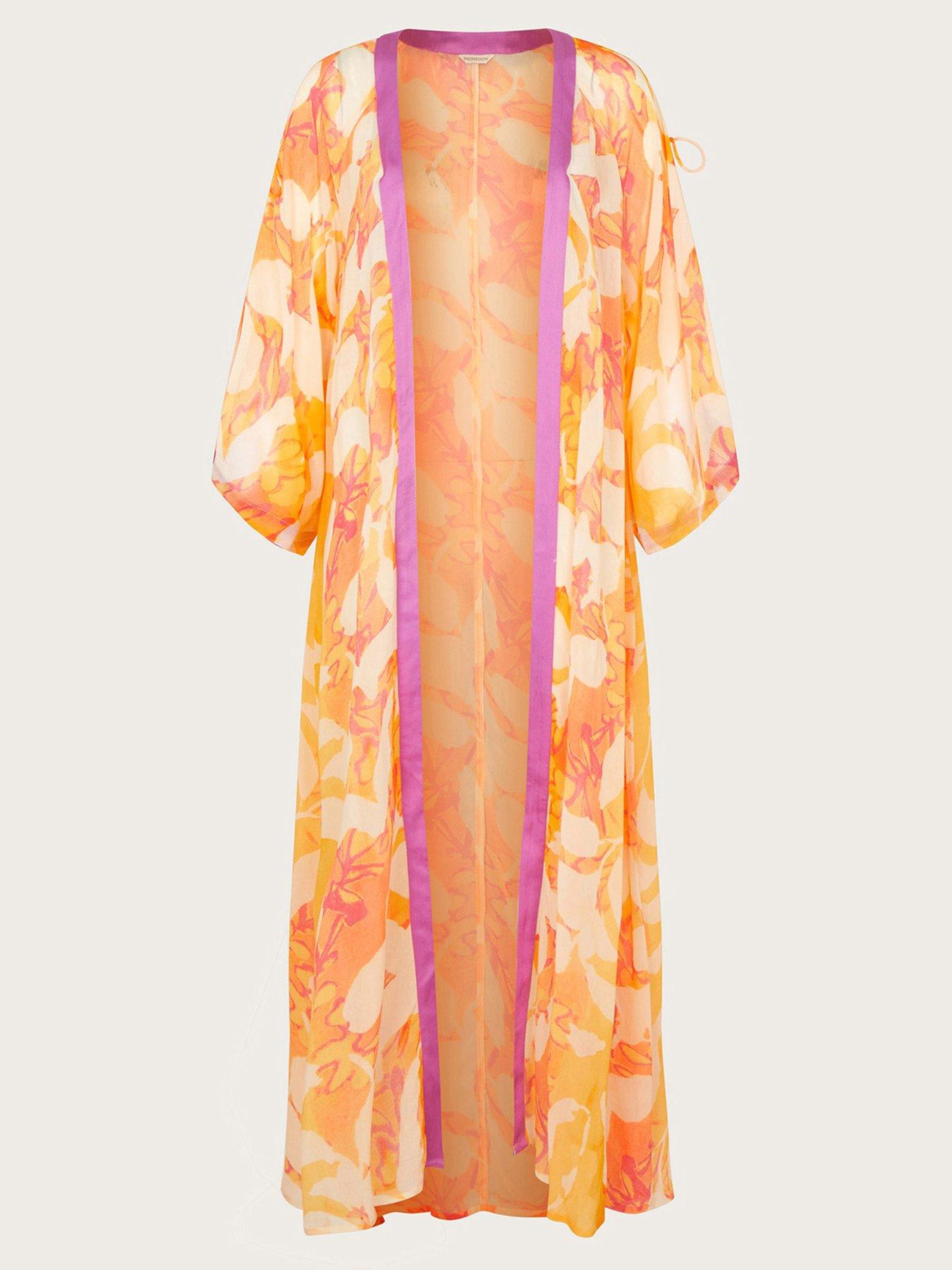 Curve Abstract Print Chiffon Kimono