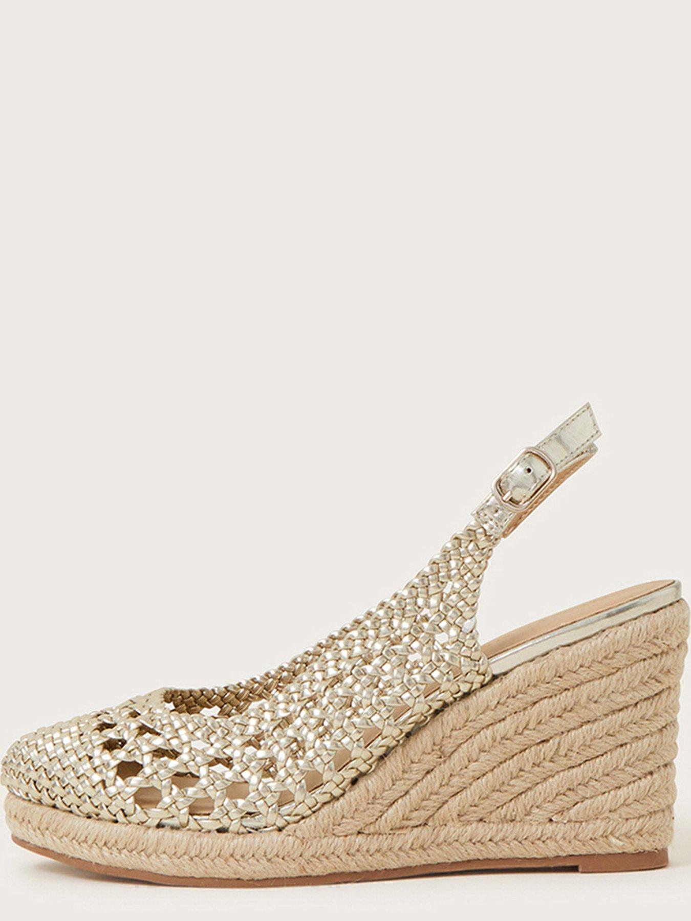 Metallic Woven Closed Toe Wedge Gold