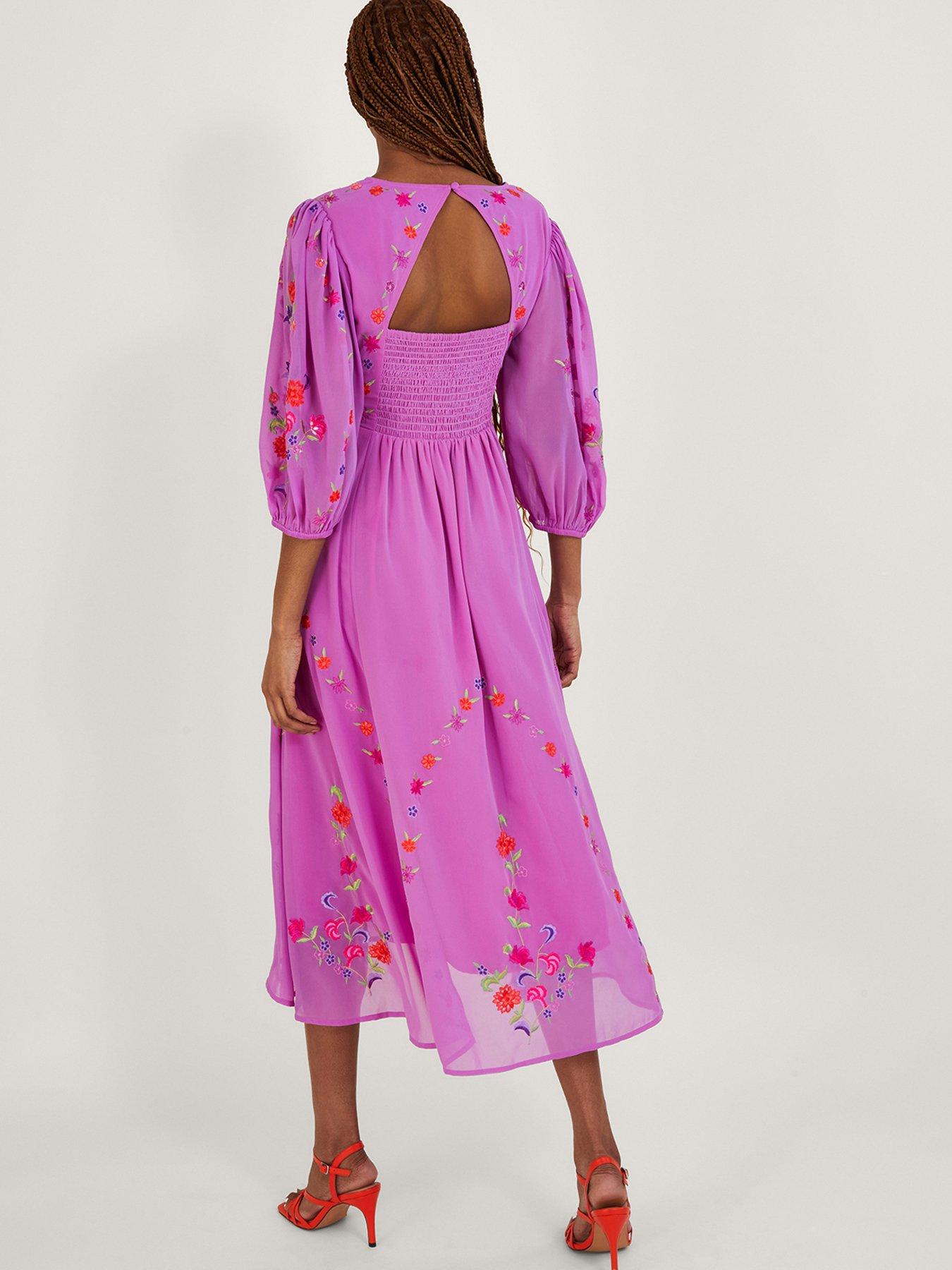 Monsoon Luisa Embroidered Wrap Dress - Purple | very.co.uk