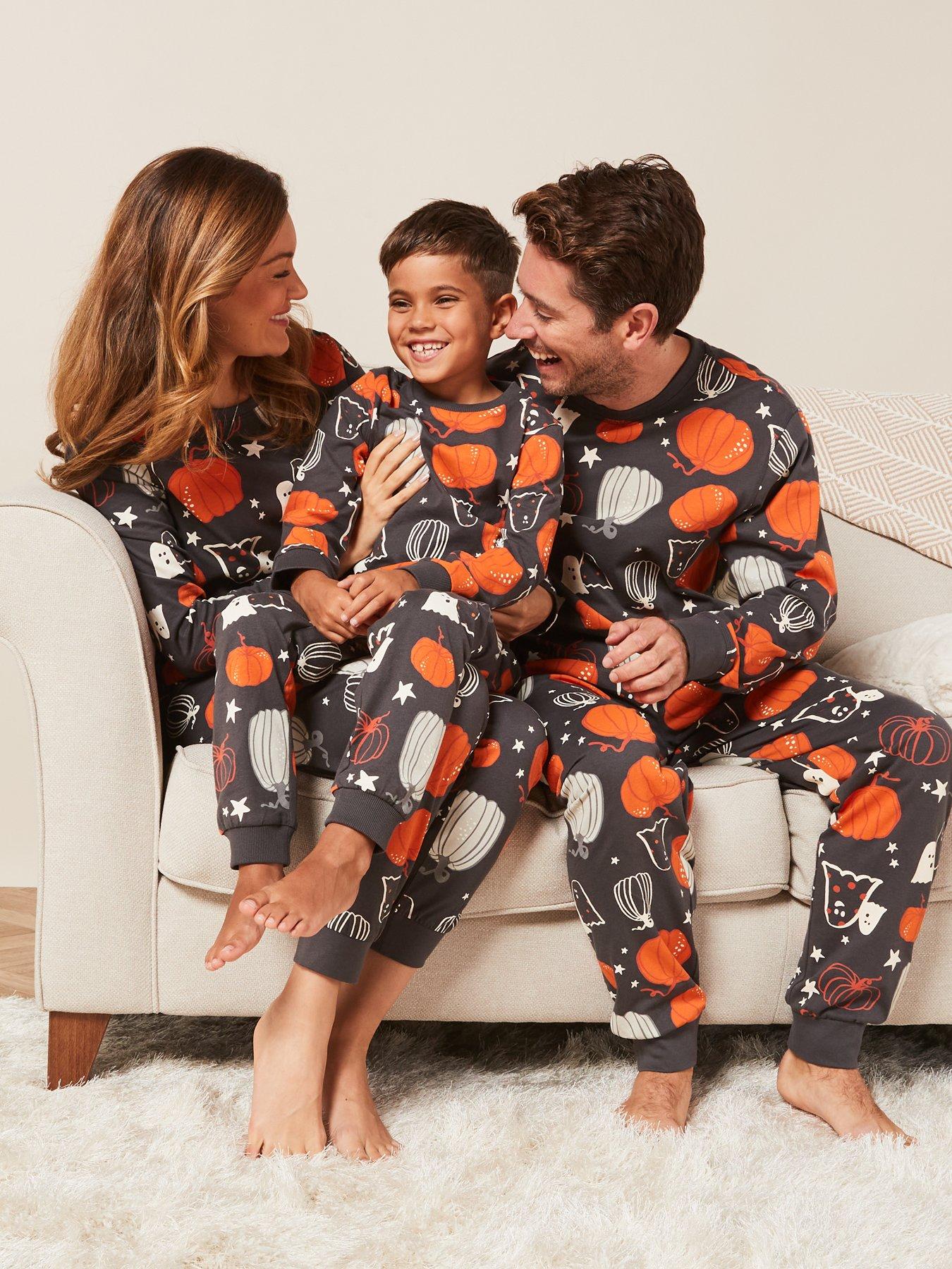 Men's Family Halloween Pumpkin Pyjama Set - Black