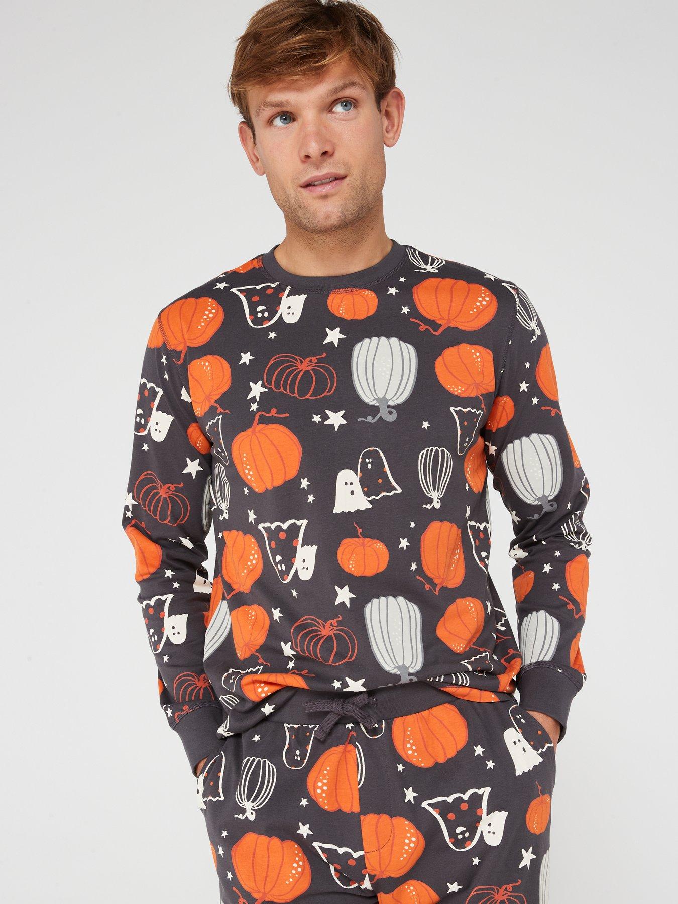 Very Man Men's Family Halloween Pumpkin Pyjama Set - Black | Very.co.uk