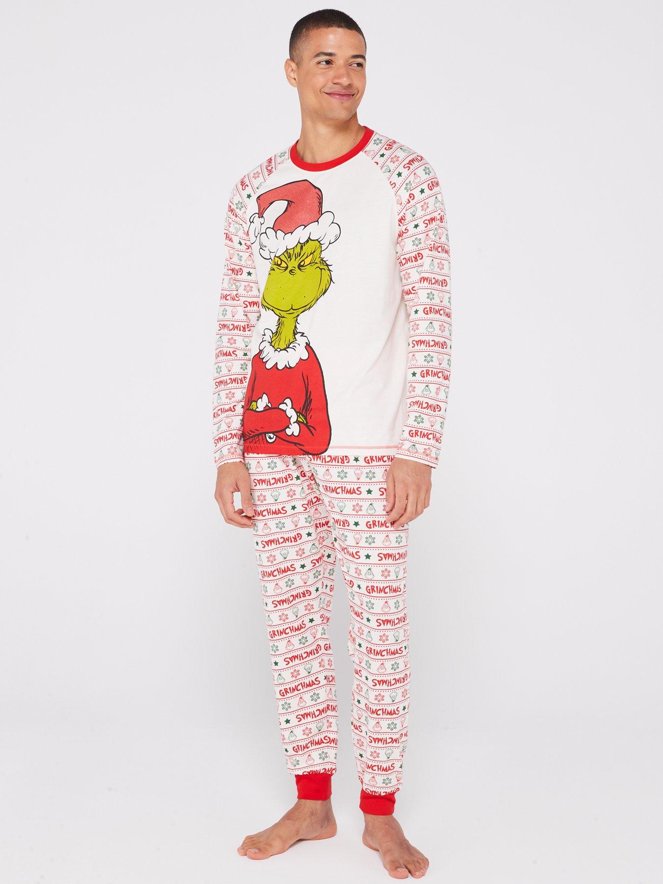 Mens Grinch Stripe Family Mini Me Christmas Pyjamas - Beige