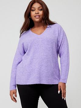 vero moda curve curve v-neck jumper - lilac, purple, size m = uk 18-20, women