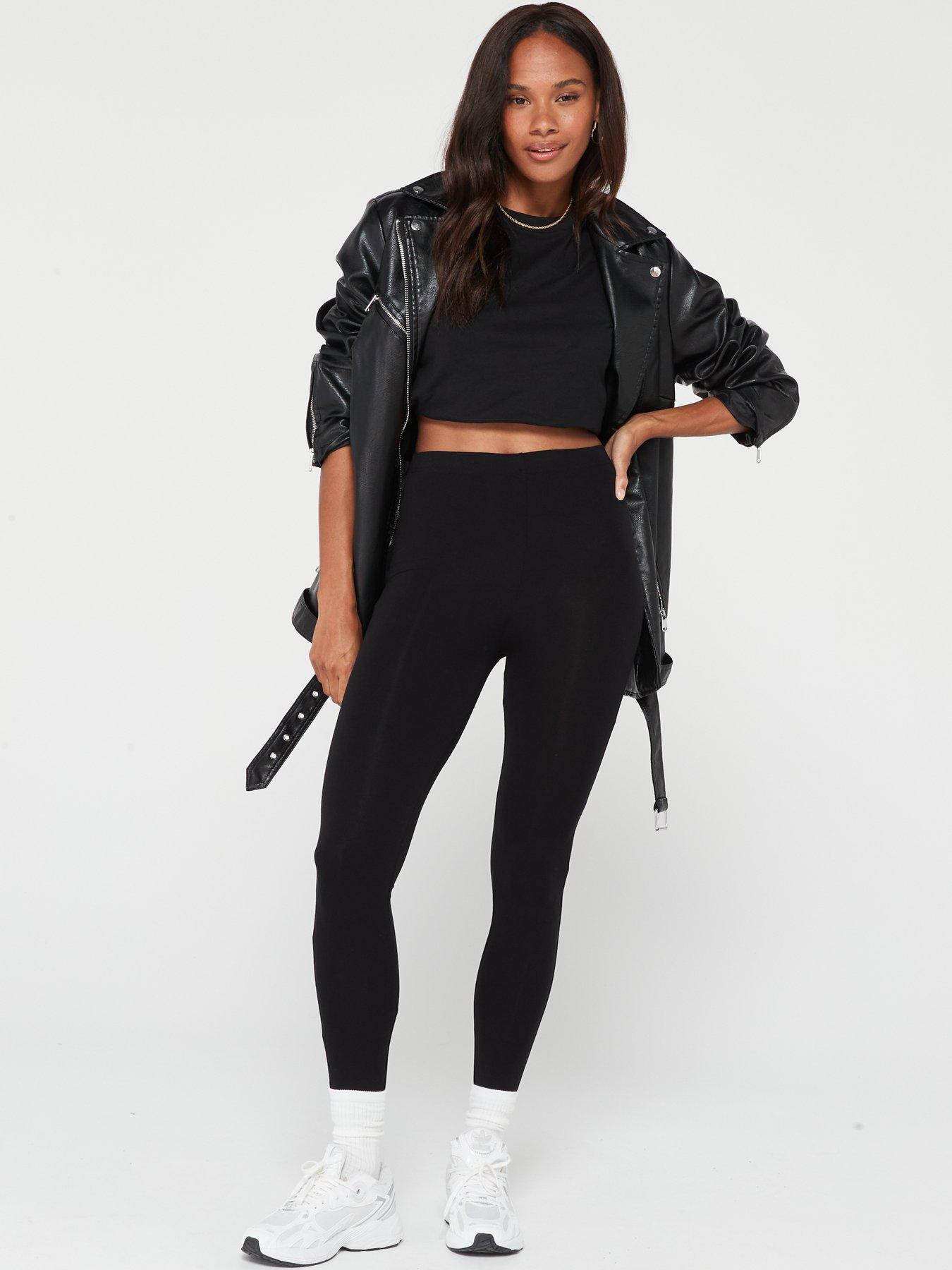 Black Rib Drawstring Waist Leggings