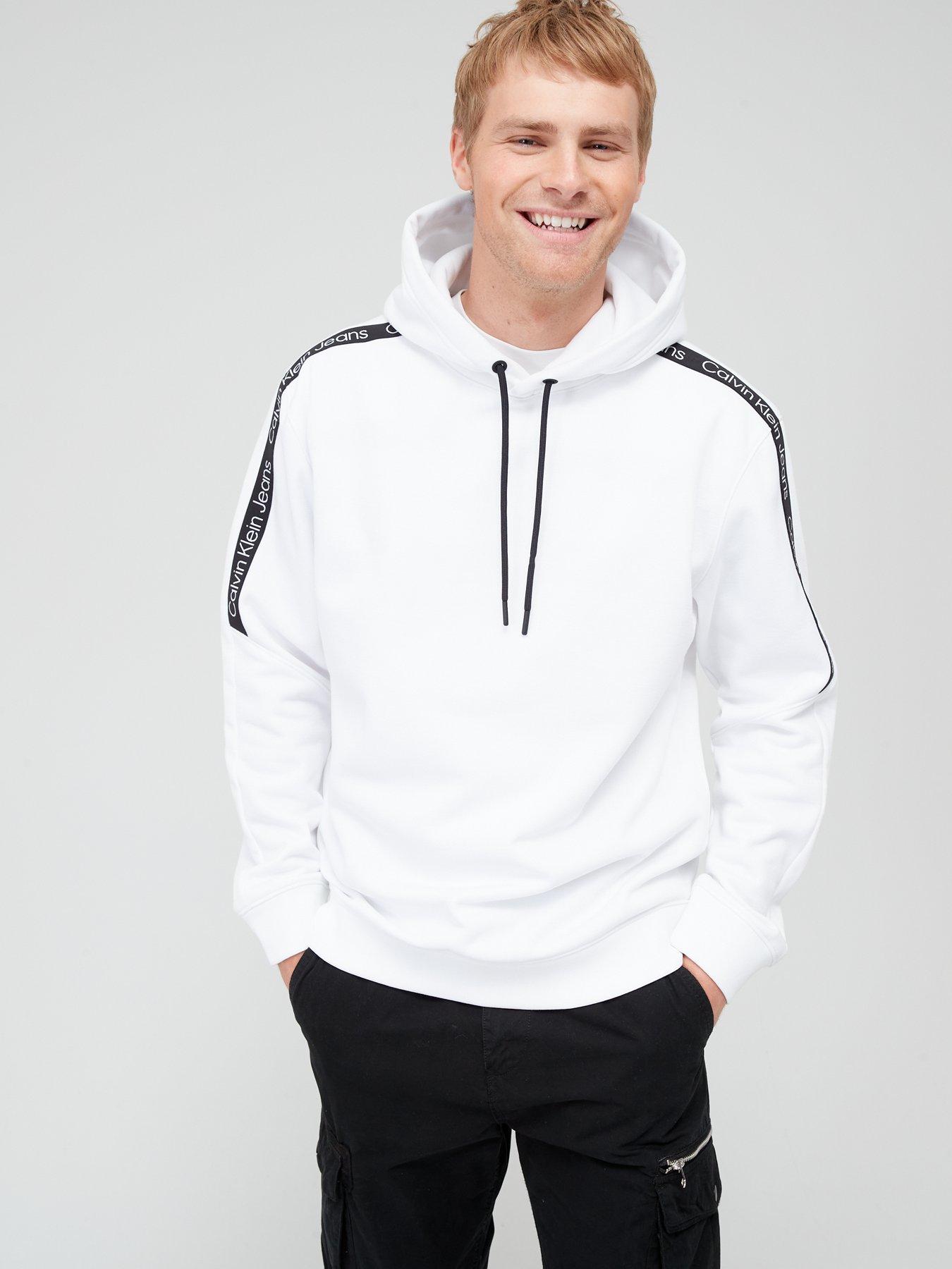 Calvin Klein Jeans Logo Tape Hoodie - White | very.co.uk