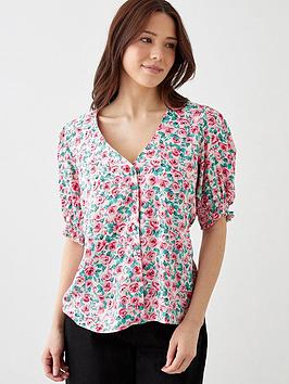 dorothy perkins button through shirred sleeve blouse - pink