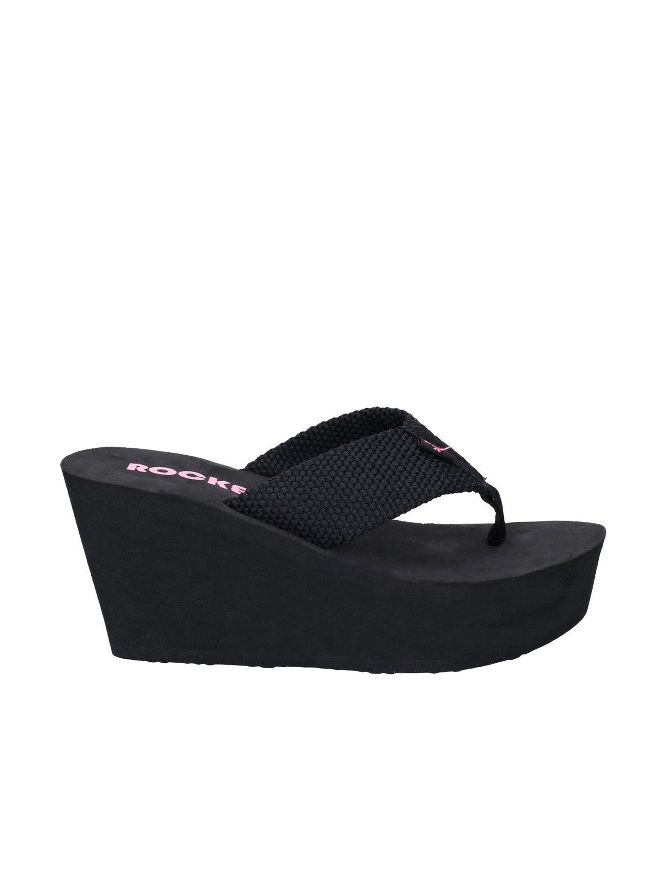 Black wedge flip flops uk best sale