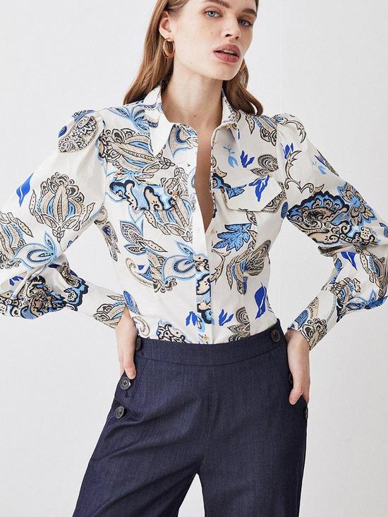 Karen Millen Sateen Volume Sleeve Shirt - Floral | very.co.uk