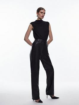 karen millen leather high waist straight leg trouser - black