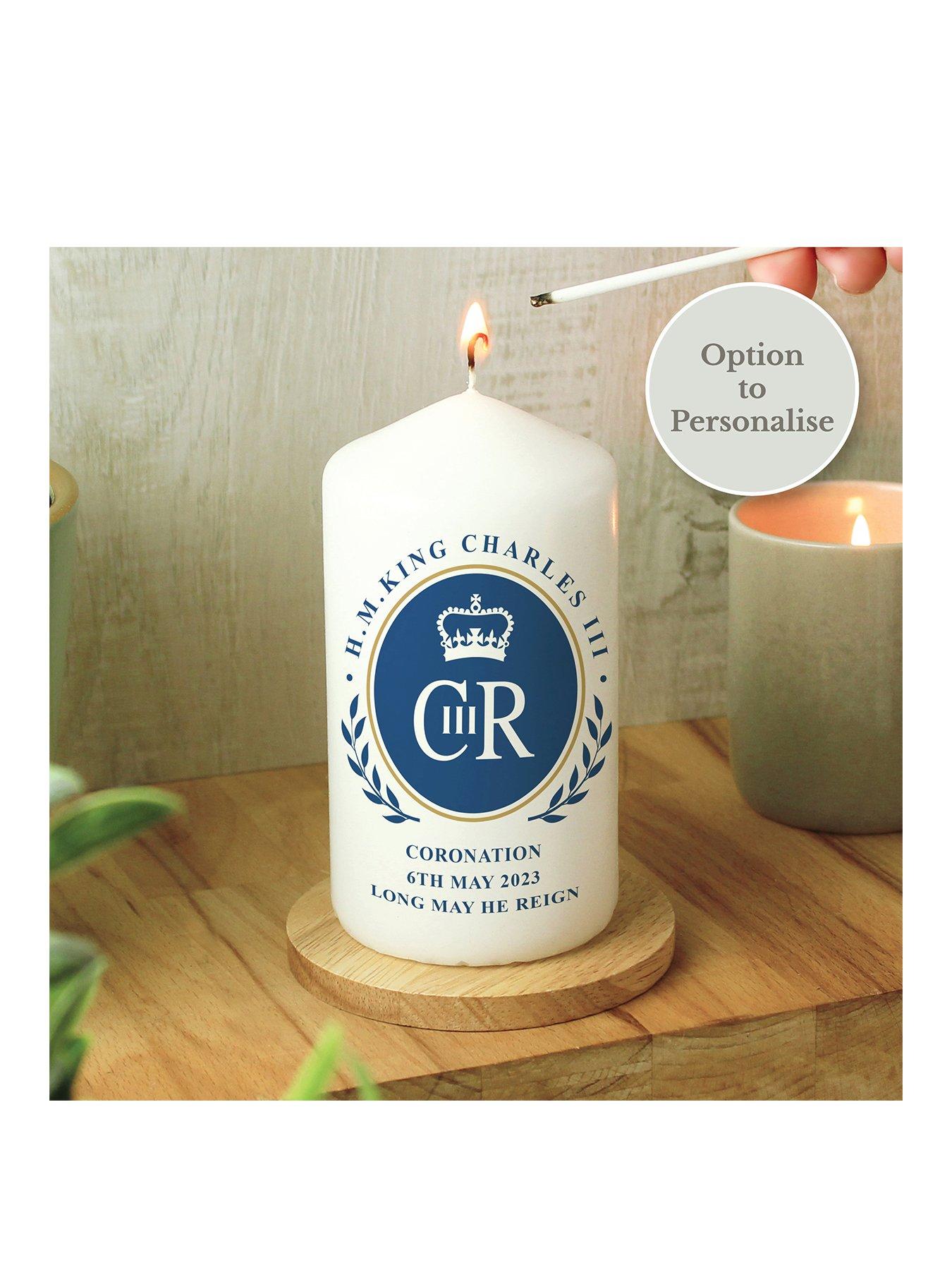 Product photograph of The Personalised Memento Company King Charles Iii Coronation Pillar Candle from very.co.uk