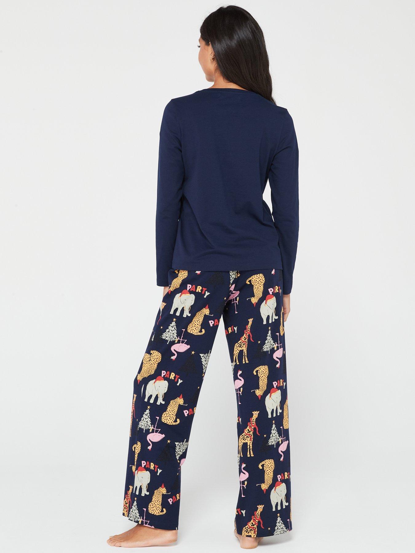 Loungeable Petite skating flamingo leggings pyjama set in blue