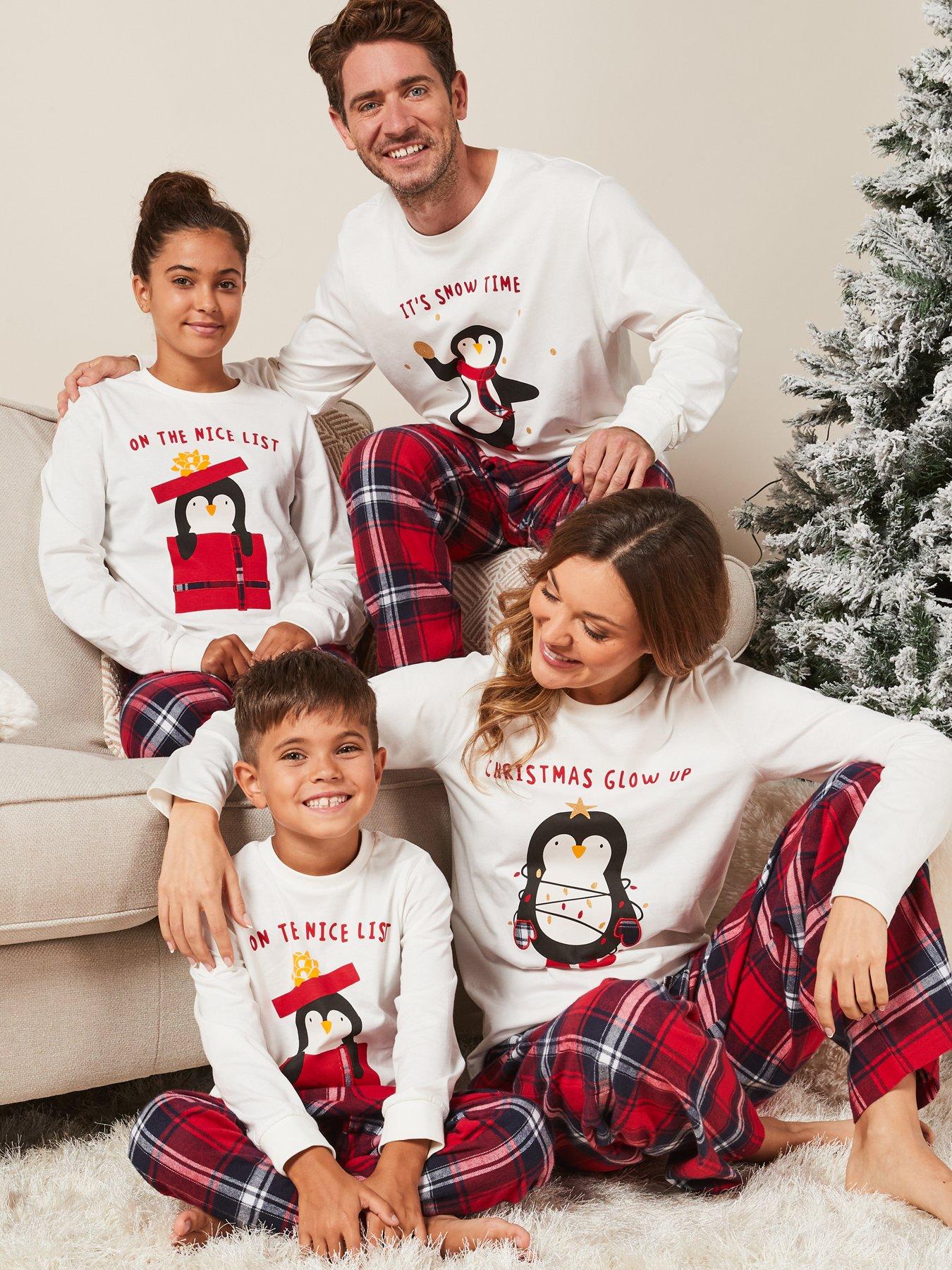 Ladies Family Penguin Mini Me Christmas Pyjamas Red