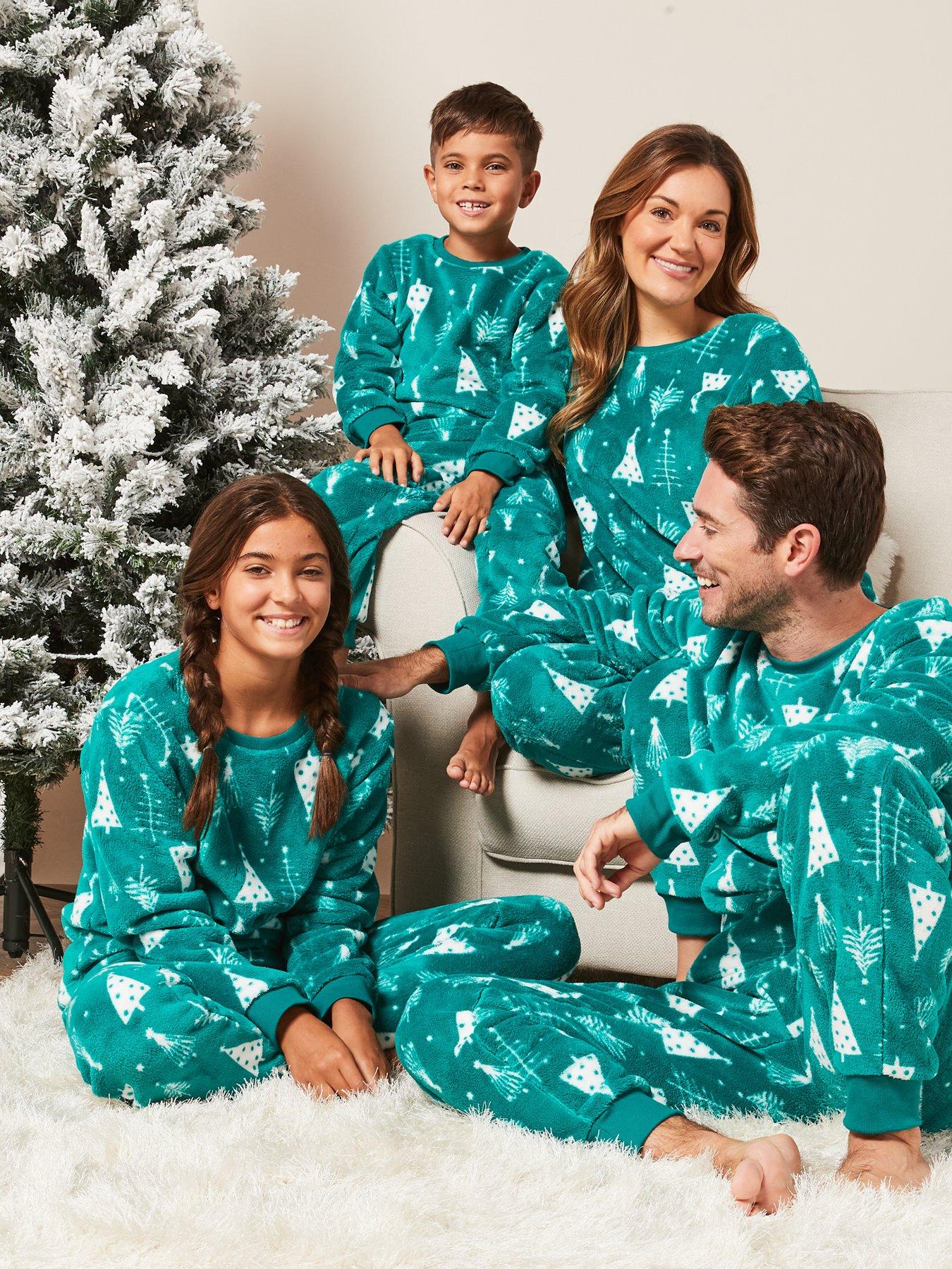 V by Very Ladies Family Christmas Fleece Tree Print Mini Me Christmas  Pyjamas - Green