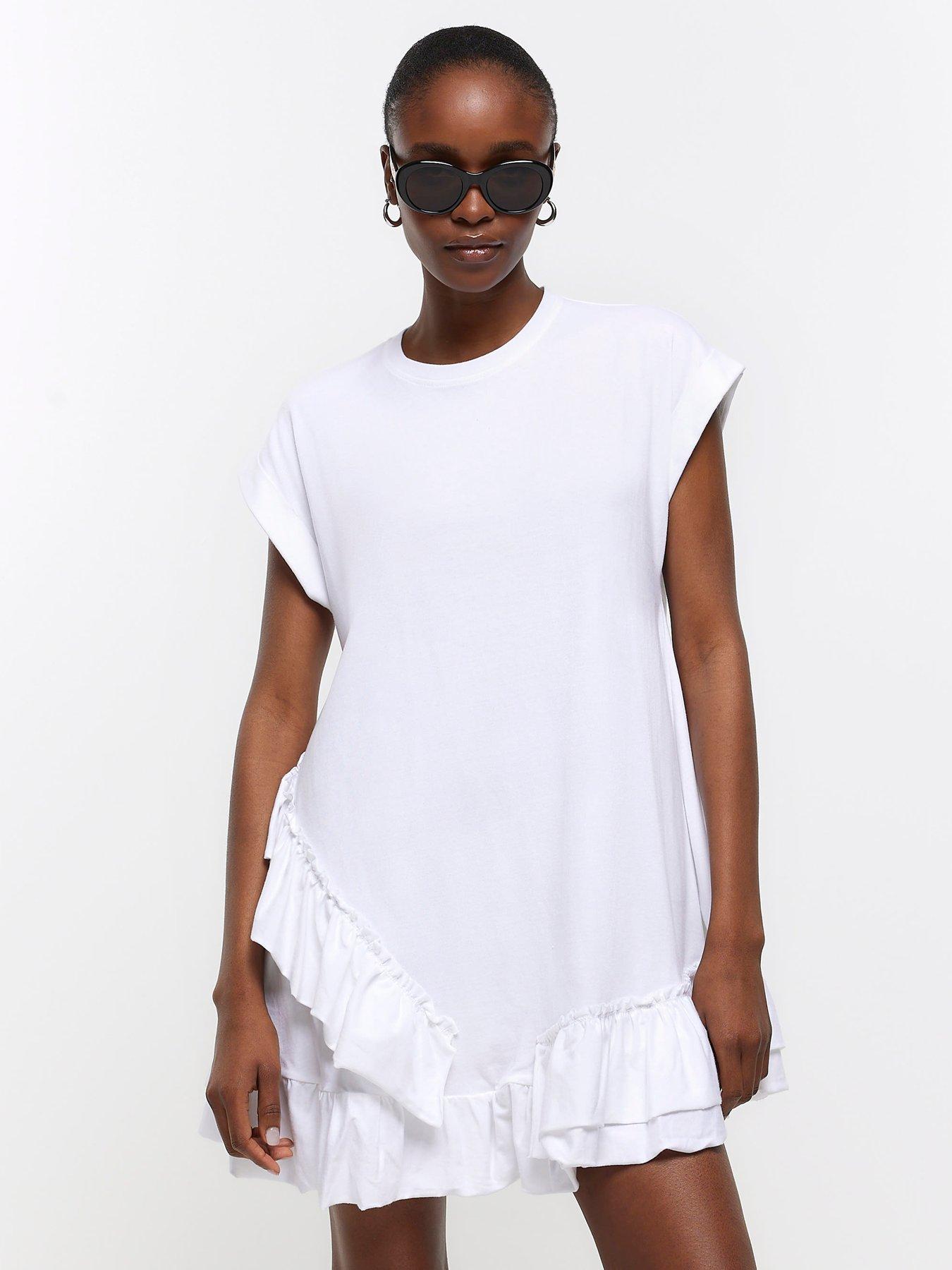 Frill Tshirt Midi Dress White