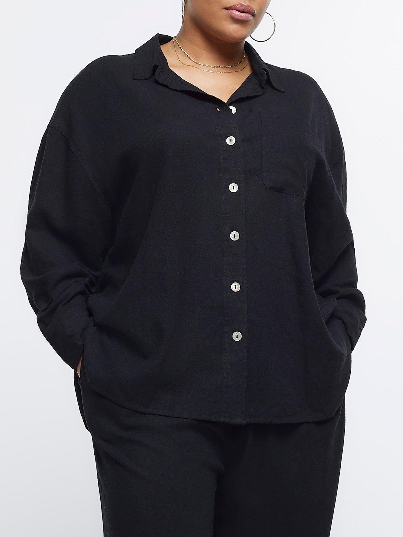 Plus Oversized Linen Shirt - Black