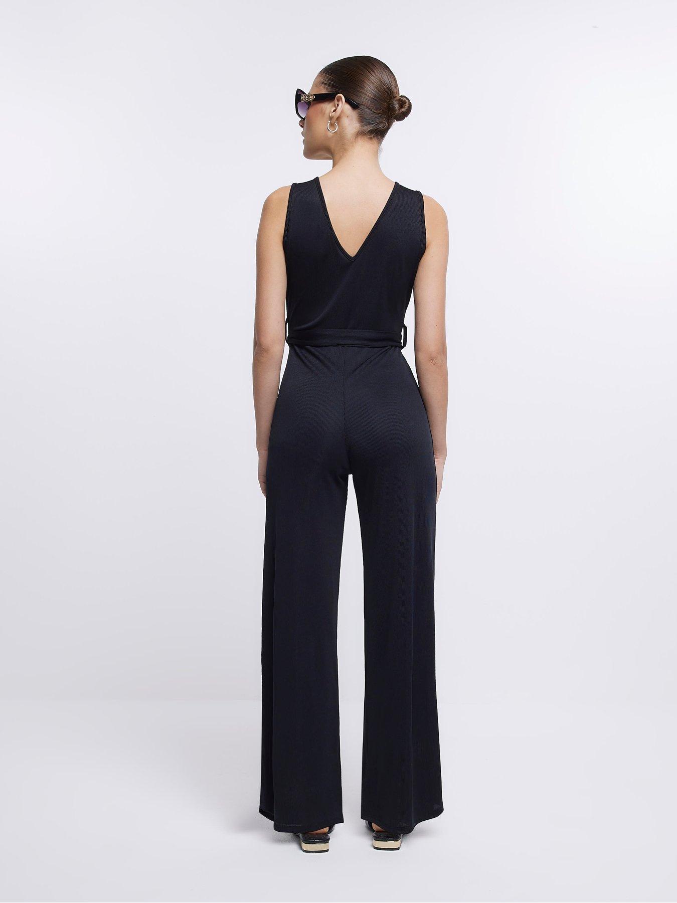 River Island Tie Waist Jumpsuit - Black | very.co.uk