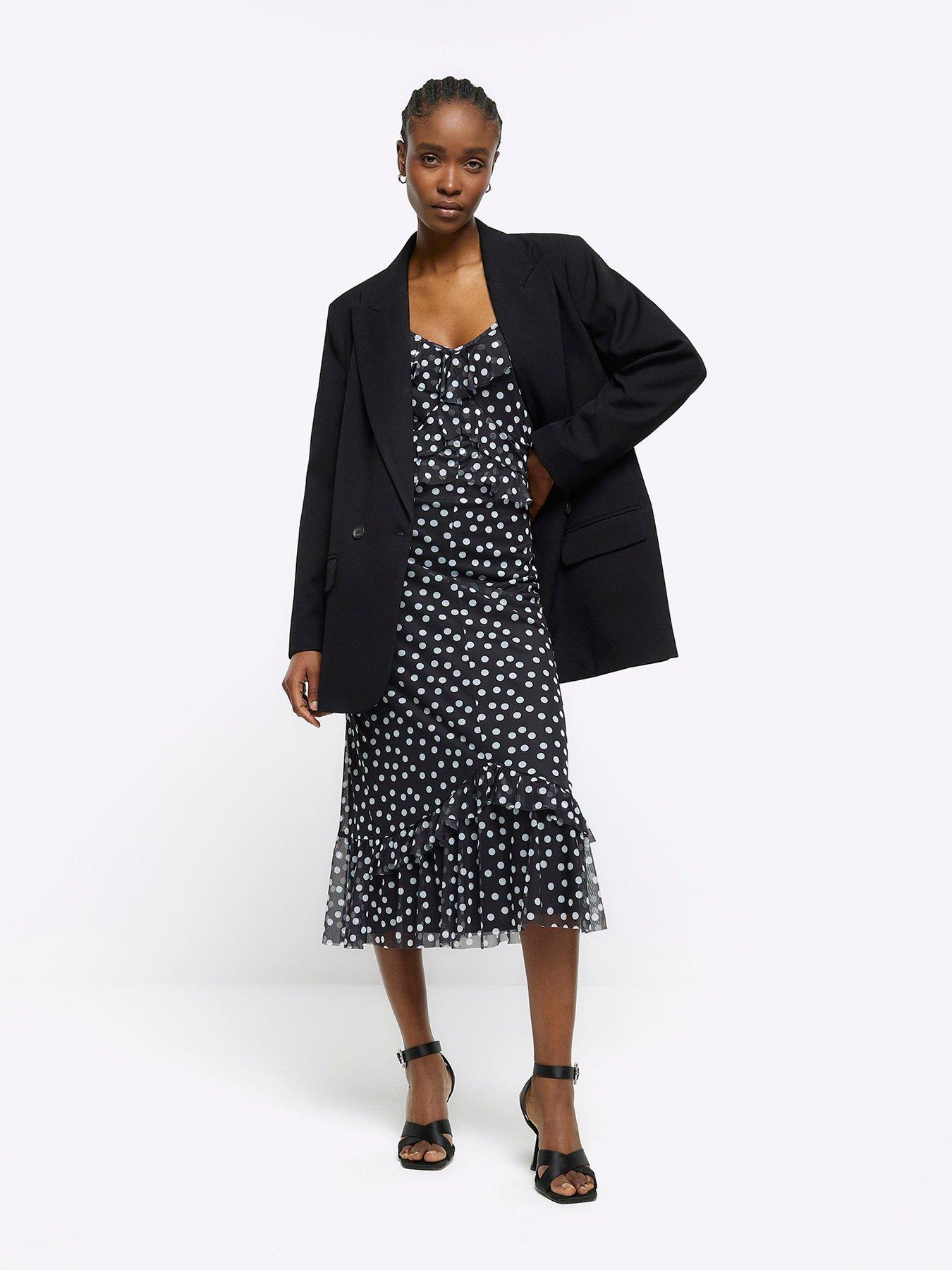 Polka dot ruffle outlet midi dress