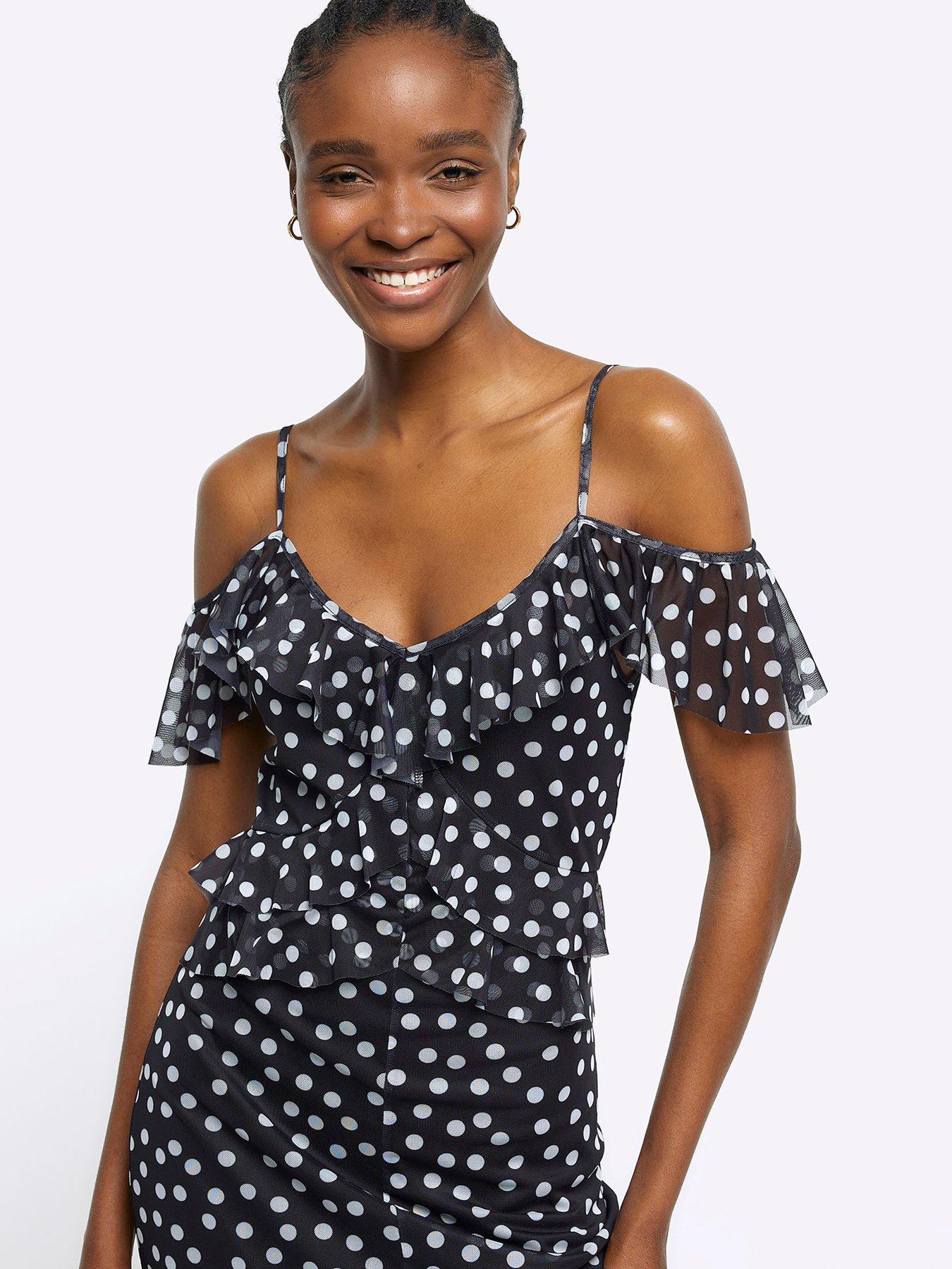 Black polka dot frill dress best sale