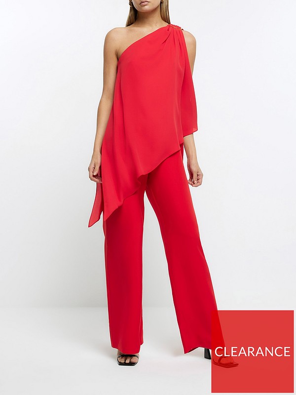 River Island Drape Jumpsuit - Red | very.co.uk