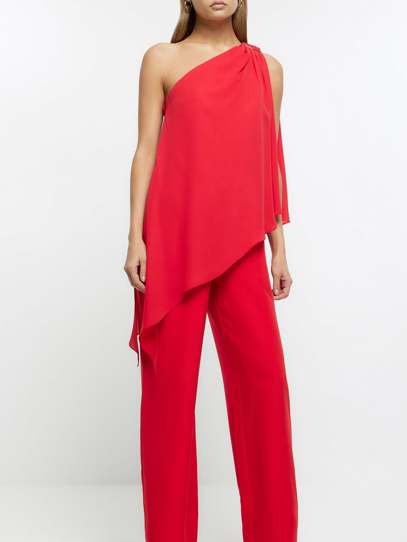 Red Drape One Shoulder Jumpsuit