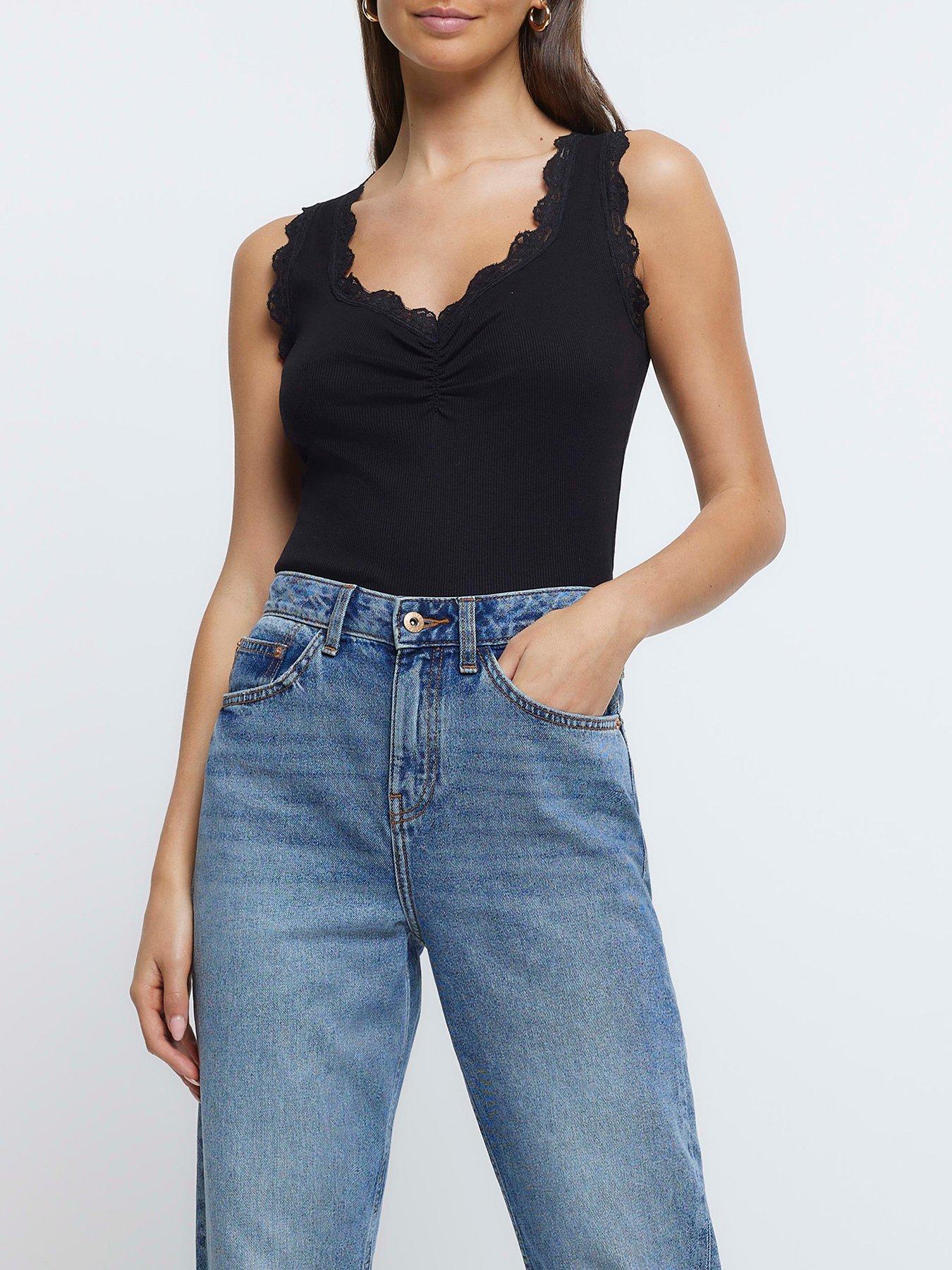 River Island Ruched Vest Top - Black