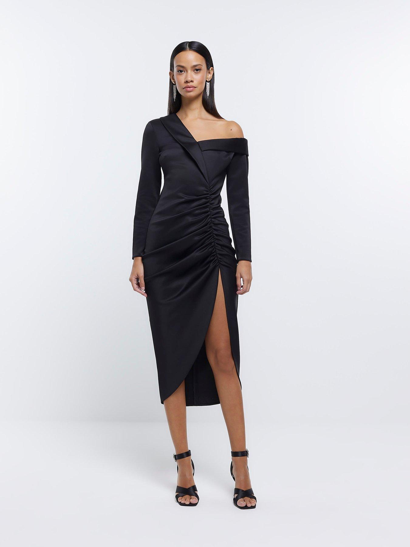 Only cut out detail ruched midi dress in dark khaki