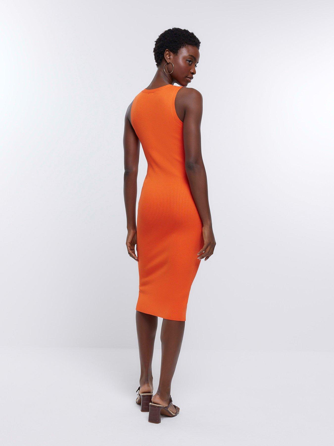 Orange ribbed midi dress sale