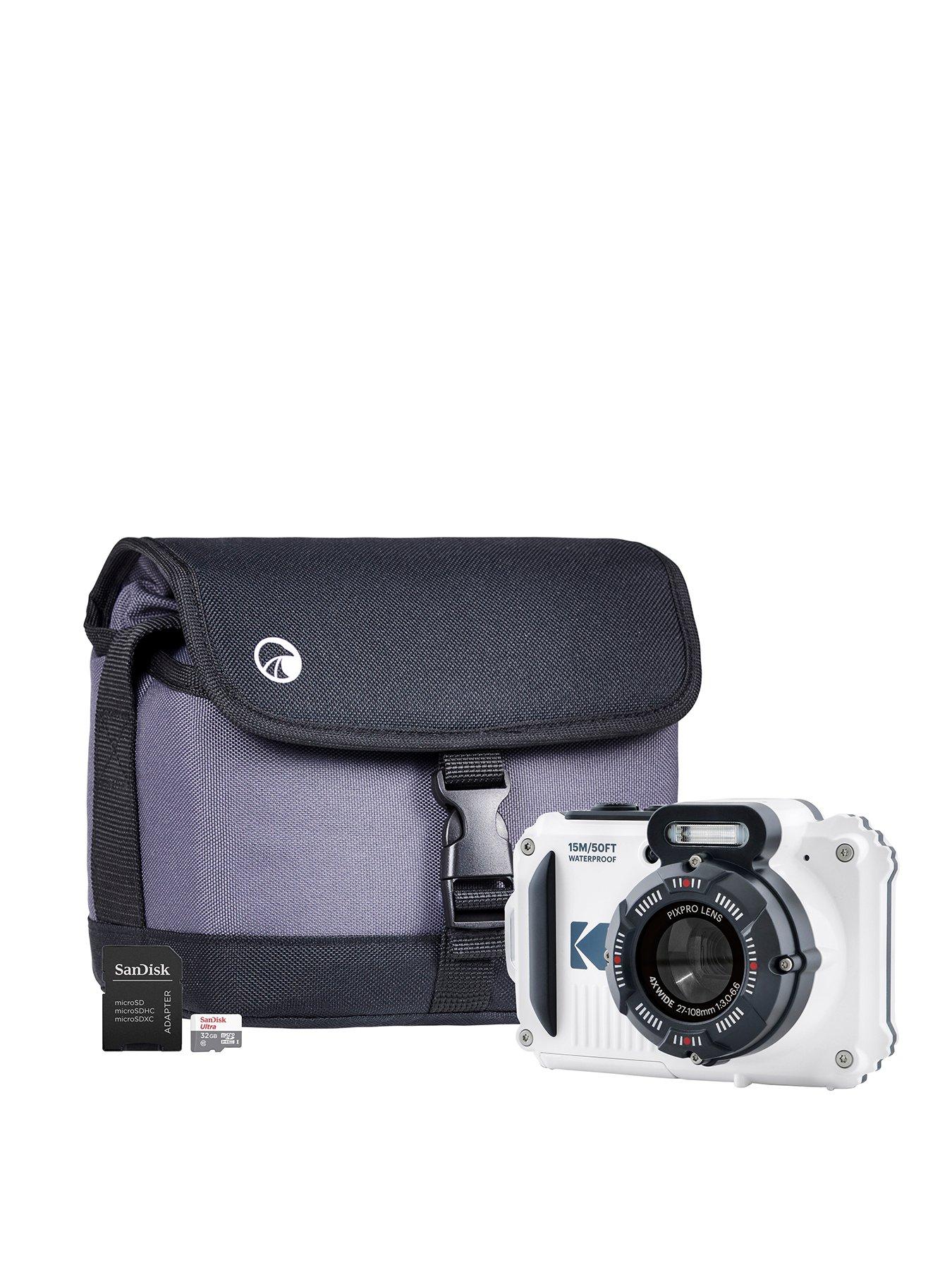 Kodak PIXPRO WPZ2 4x Zoom Tough Camera inc Shoulder Bag with Compartment  &  32GB MicroSD Card - White