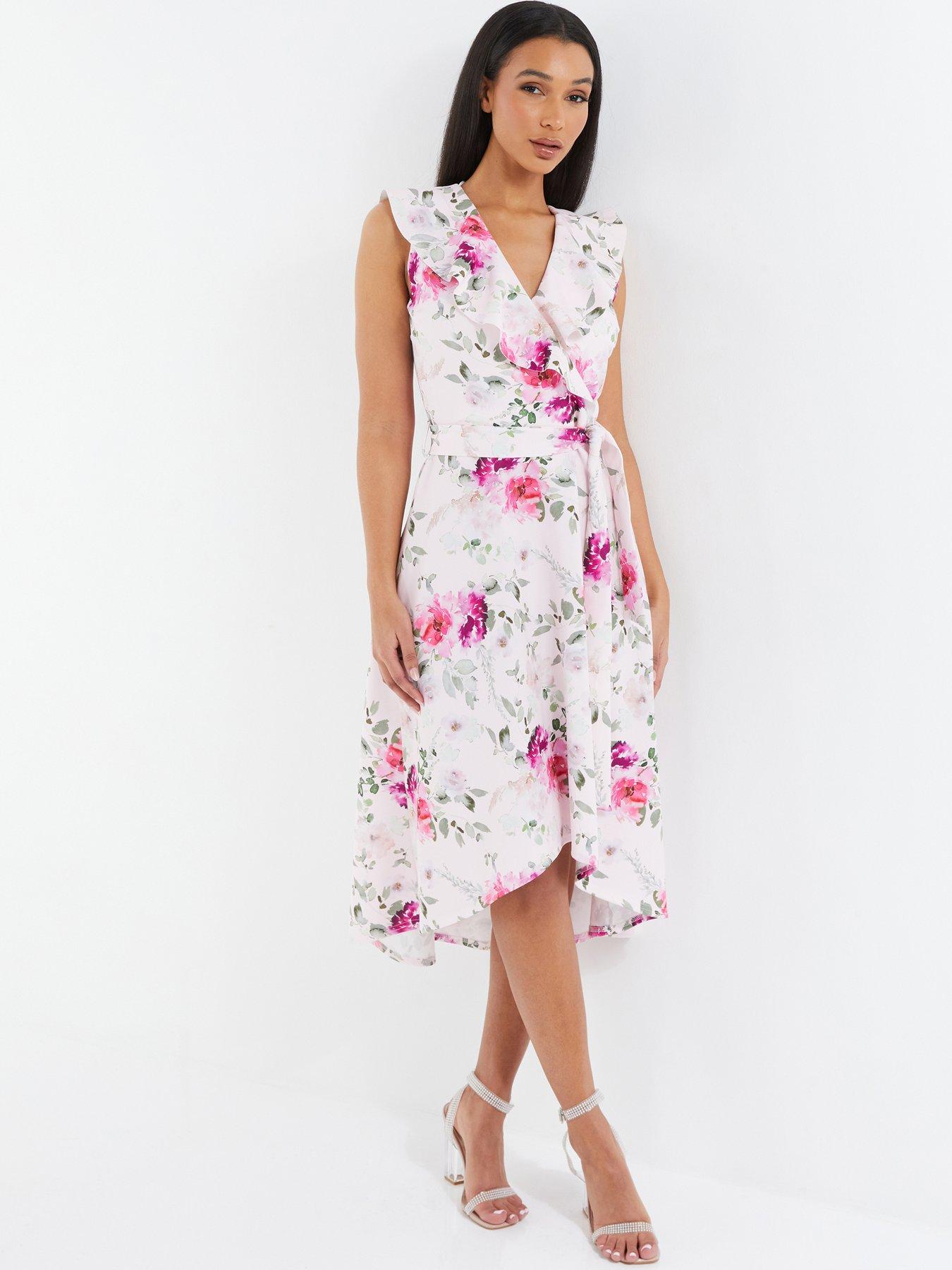 YOURS PETITE Plus Size White Floral Dipped Hem Midi Dress