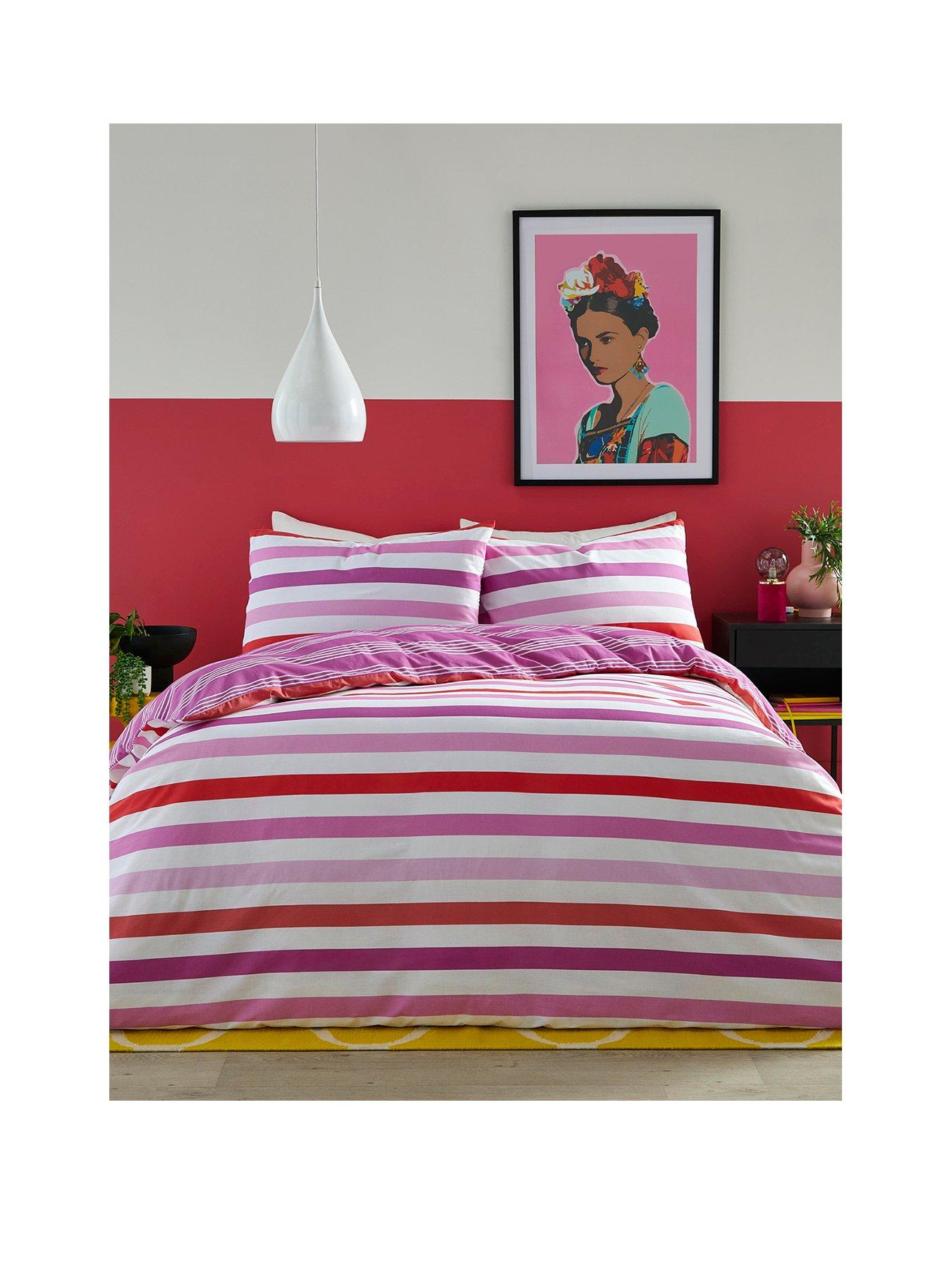 Product photograph of Fusion Carlston Stripe Duvet Cover Set In Pink from very.co.uk