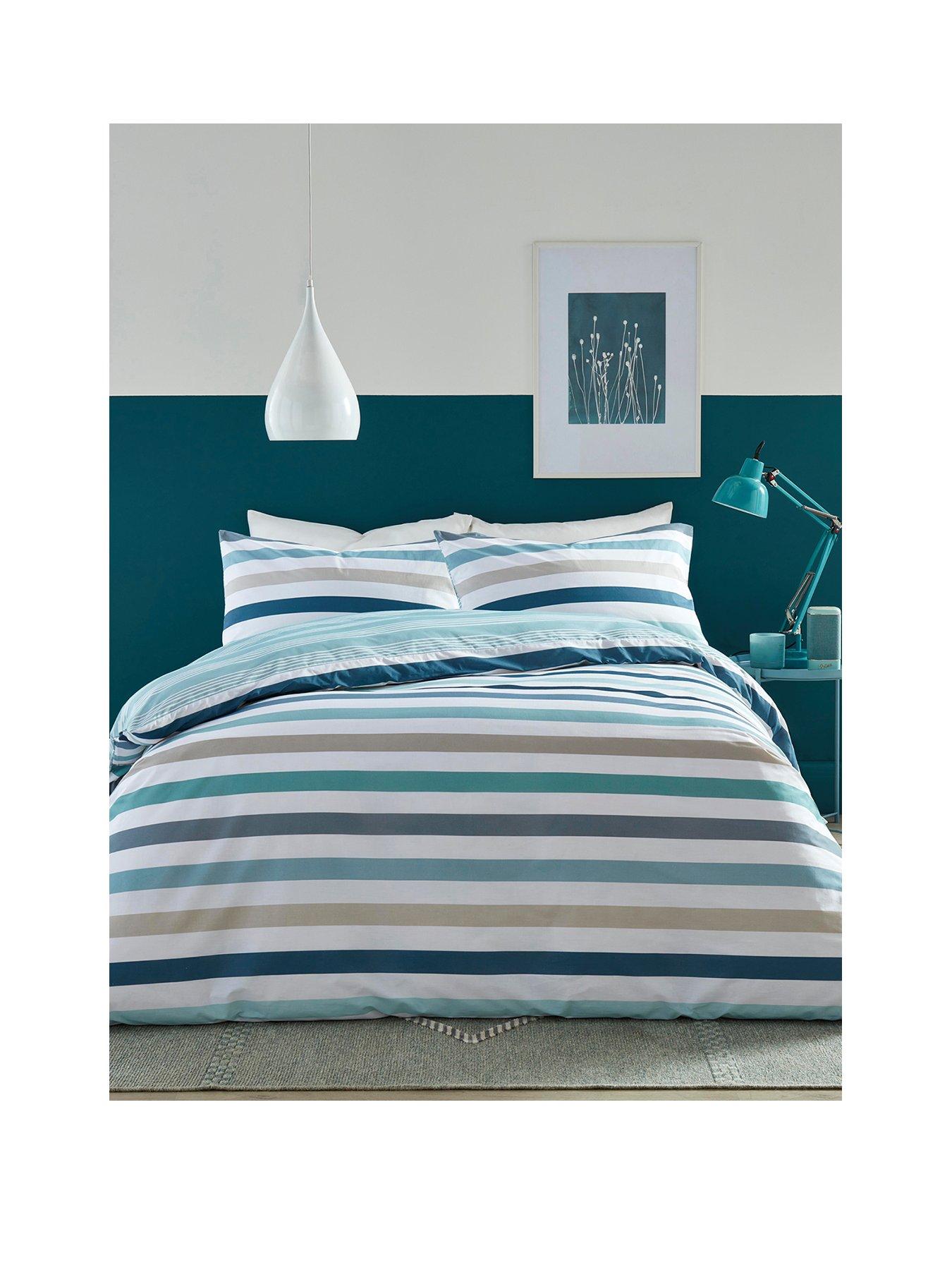 Product photograph of Fusion Carlston Stripe Duvet Cover Set In Blue from very.co.uk
