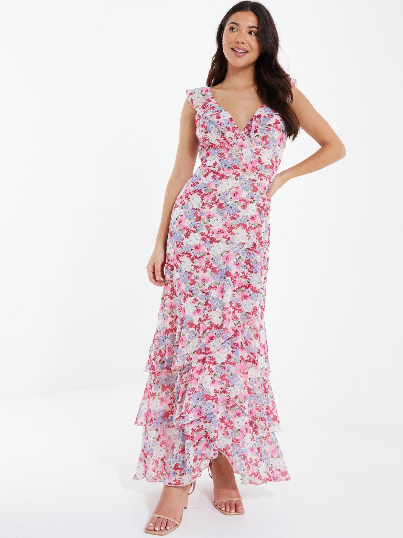 Quiz pink best sale chiffon maxi dress