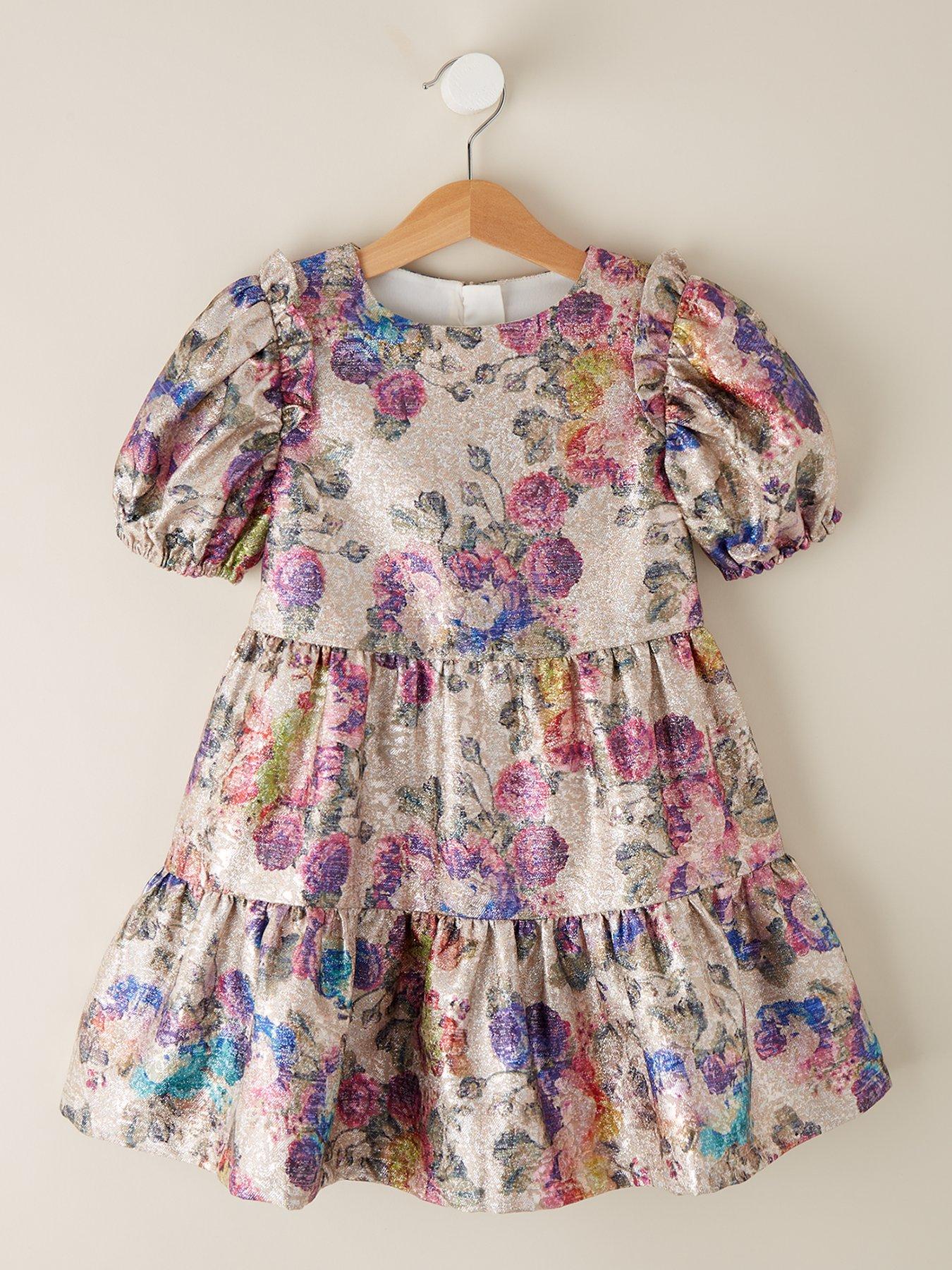 Eve and Milo Children's Floral Jacquard Dress - Multi | very.co.uk