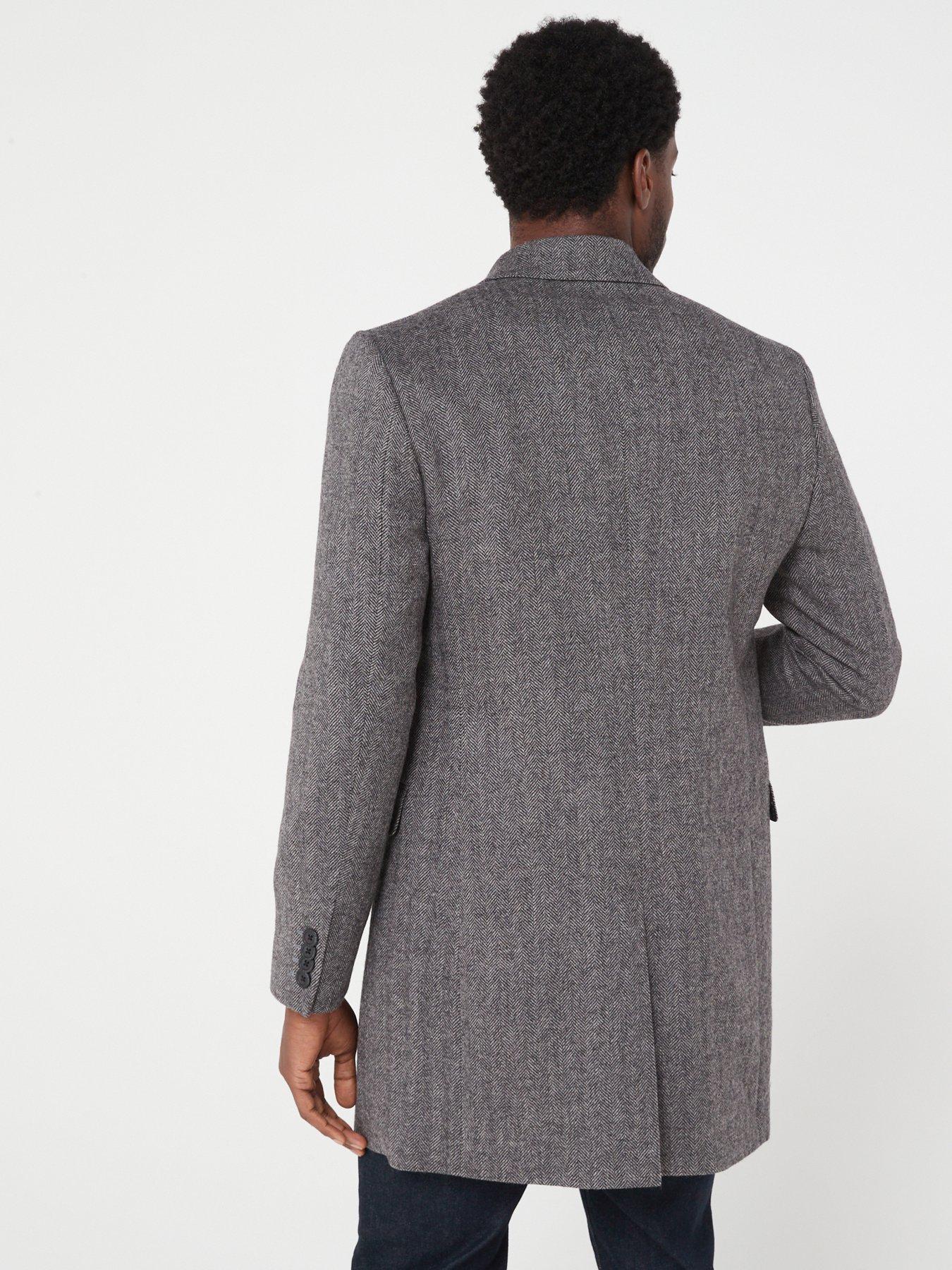 Check Wool Overcoat Grey