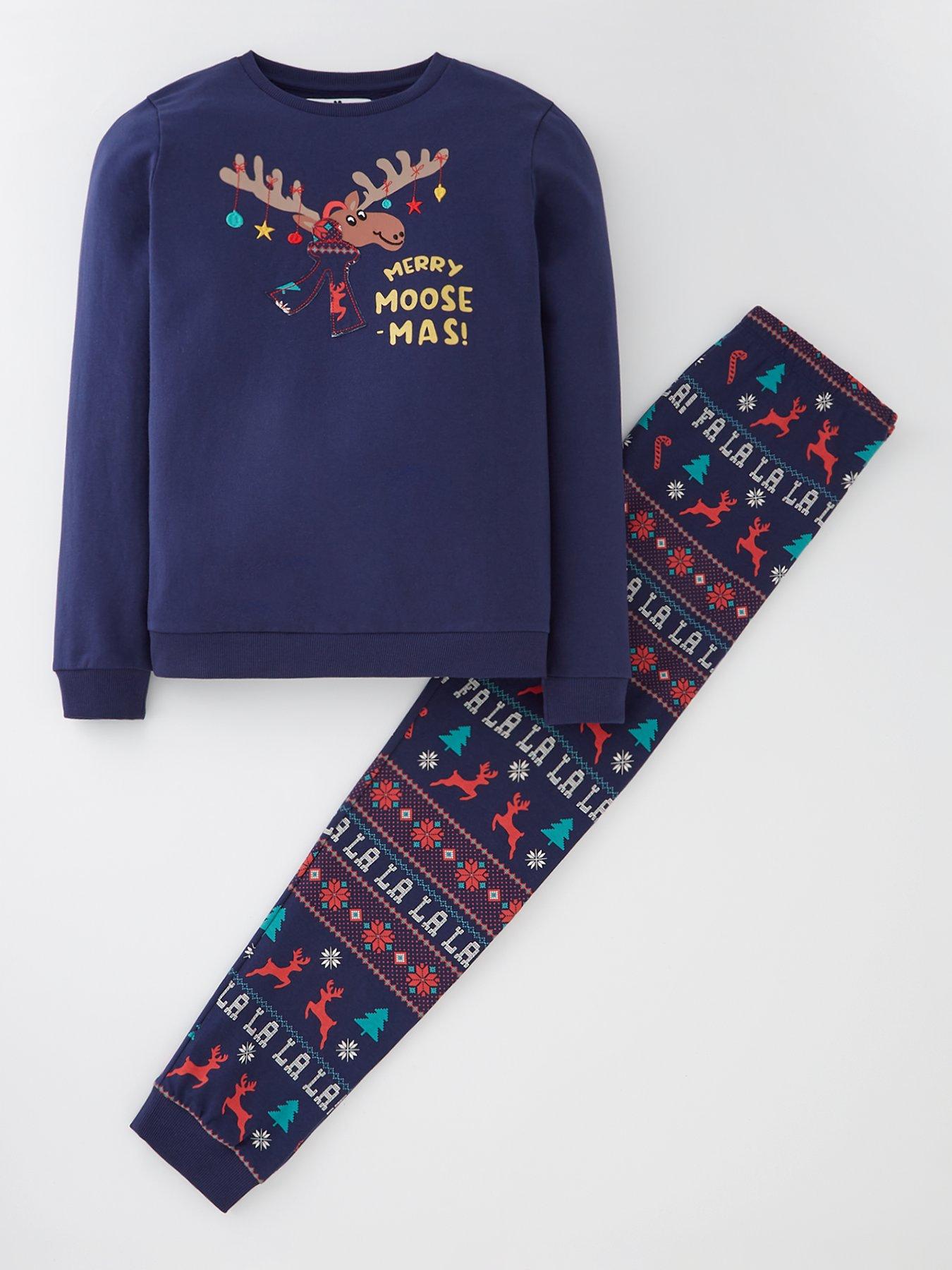 Navy Christmas Family Pyjama Set with Penguin Print