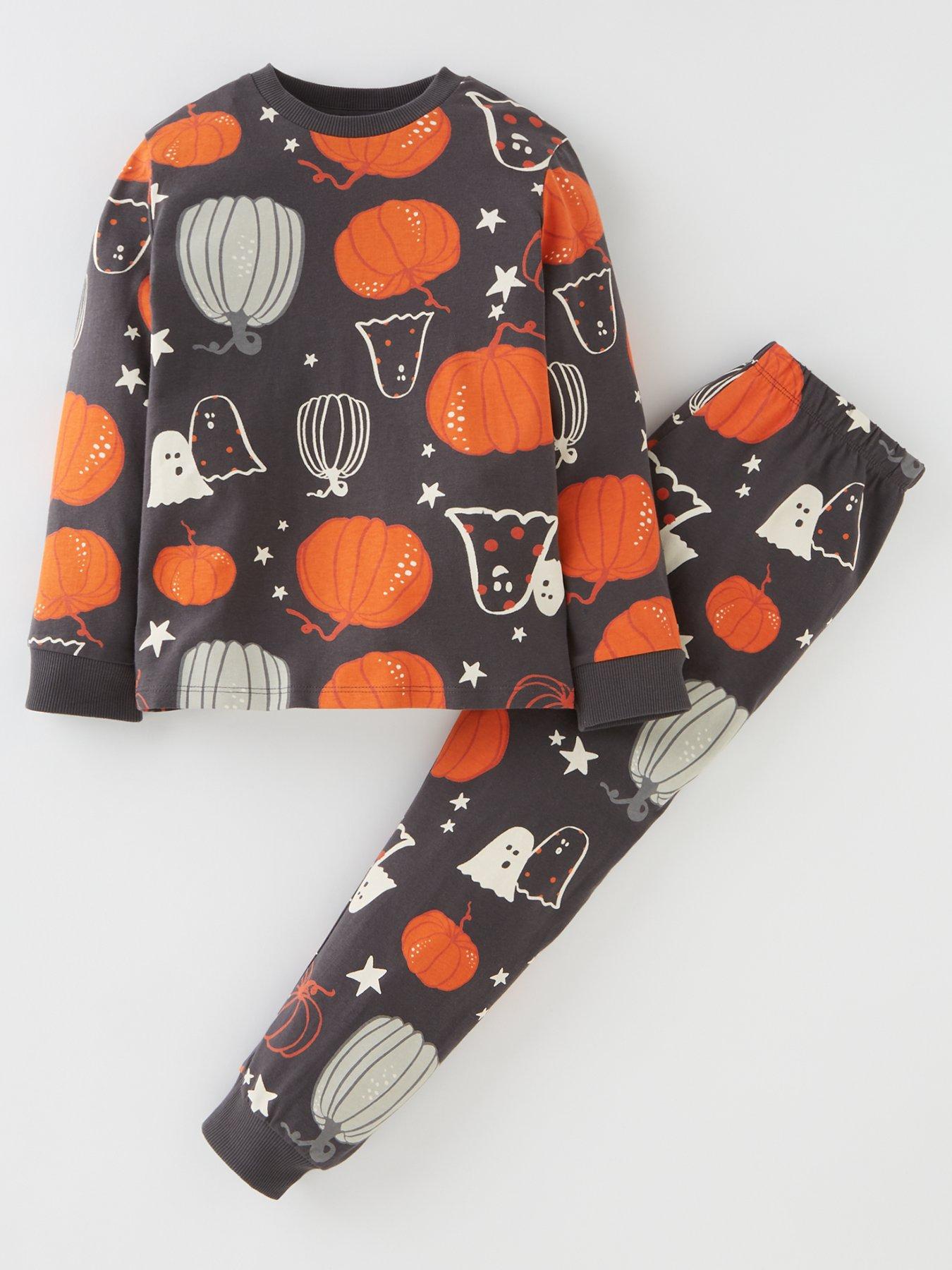 Kids Family Halloween Pumpkin Pyjama Set - Black